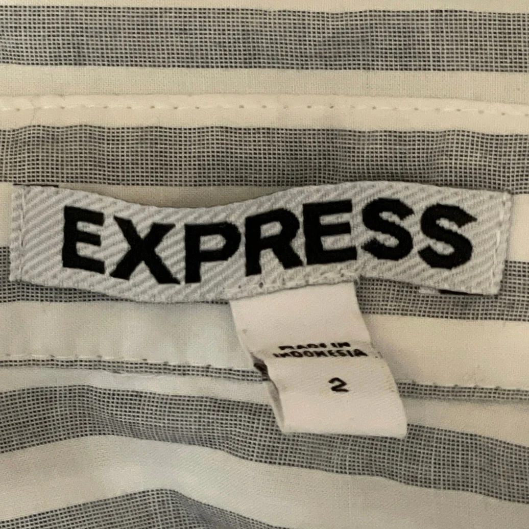 Express Gray White Striped Sleeveless Collared Mini Fit & Flare Shirt Dress Sz S - Image 4