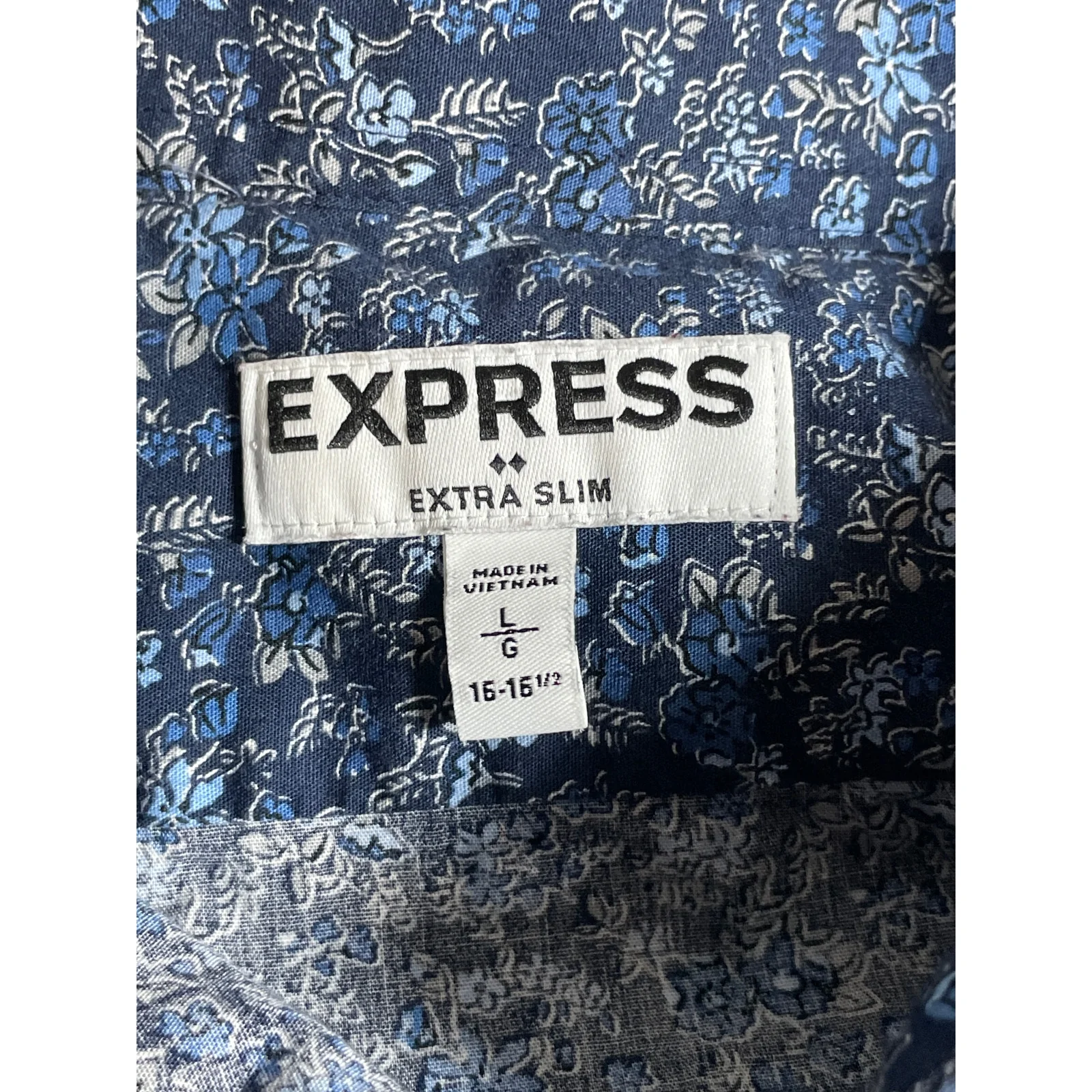 Express Men's Blue Floral Long Sleeve Casual Career Button Down Shirt Top Size L - Image 5