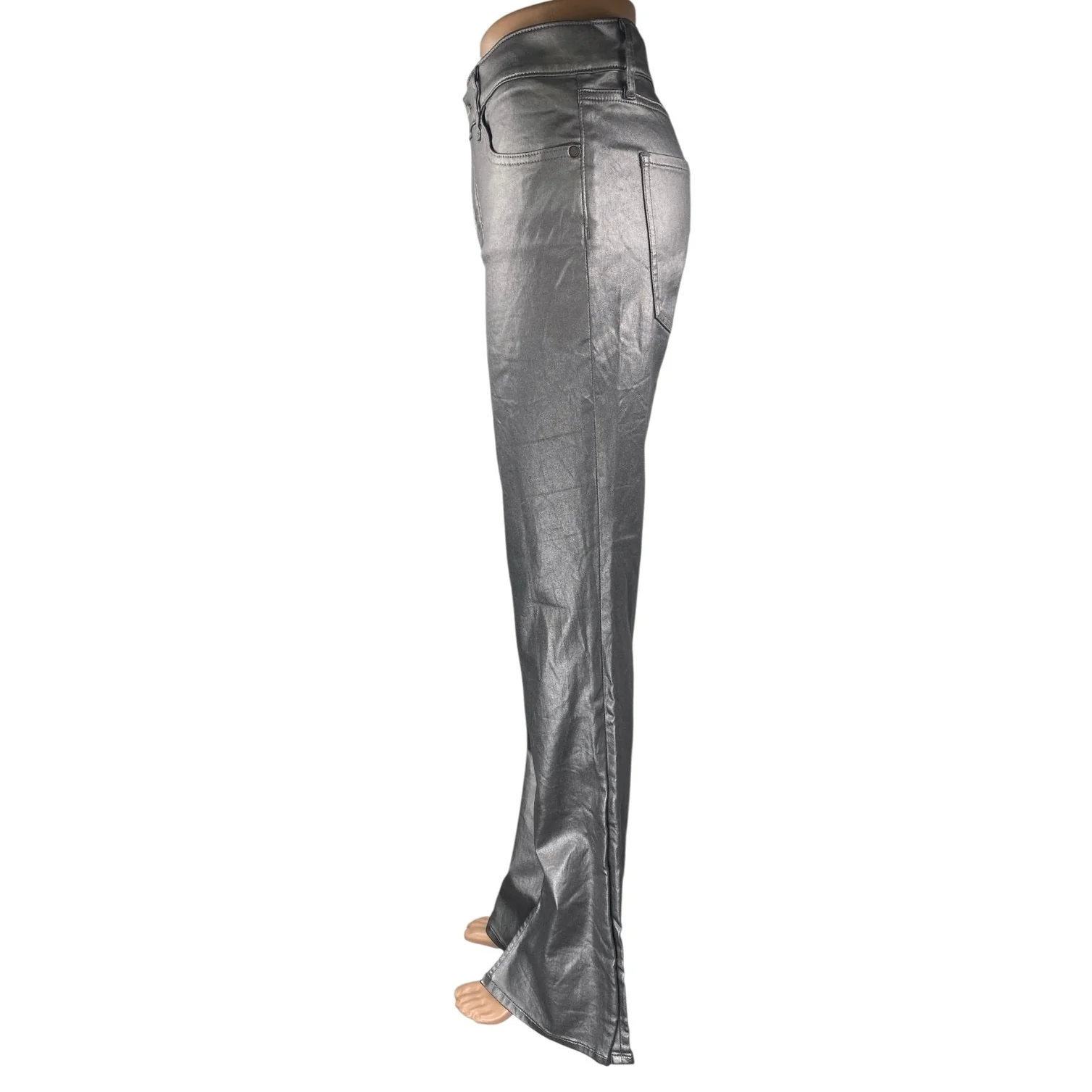 Express Skycraper Womens Silver Metallic Mid Rise Bootcut Flared Pants Size 12R - Image 2