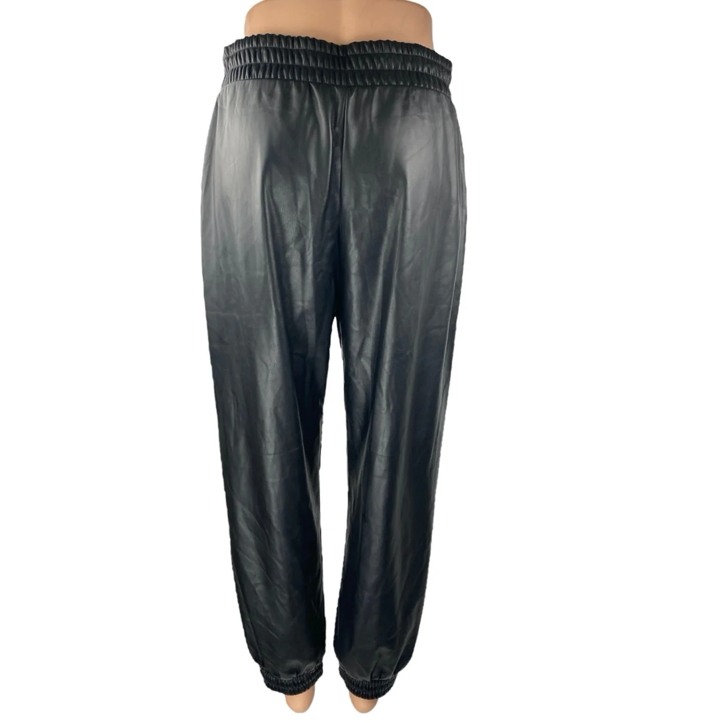 Express Women's Black Faux Vegan Leather Elastic Waist Trousers Jogger Pants S - Image 3
