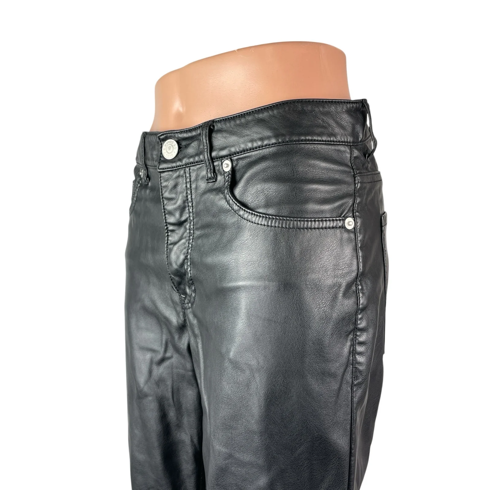 Express Women's Black Faux Vegan Leather High Rise Straight Trouser Pants Size 4 - Image 2