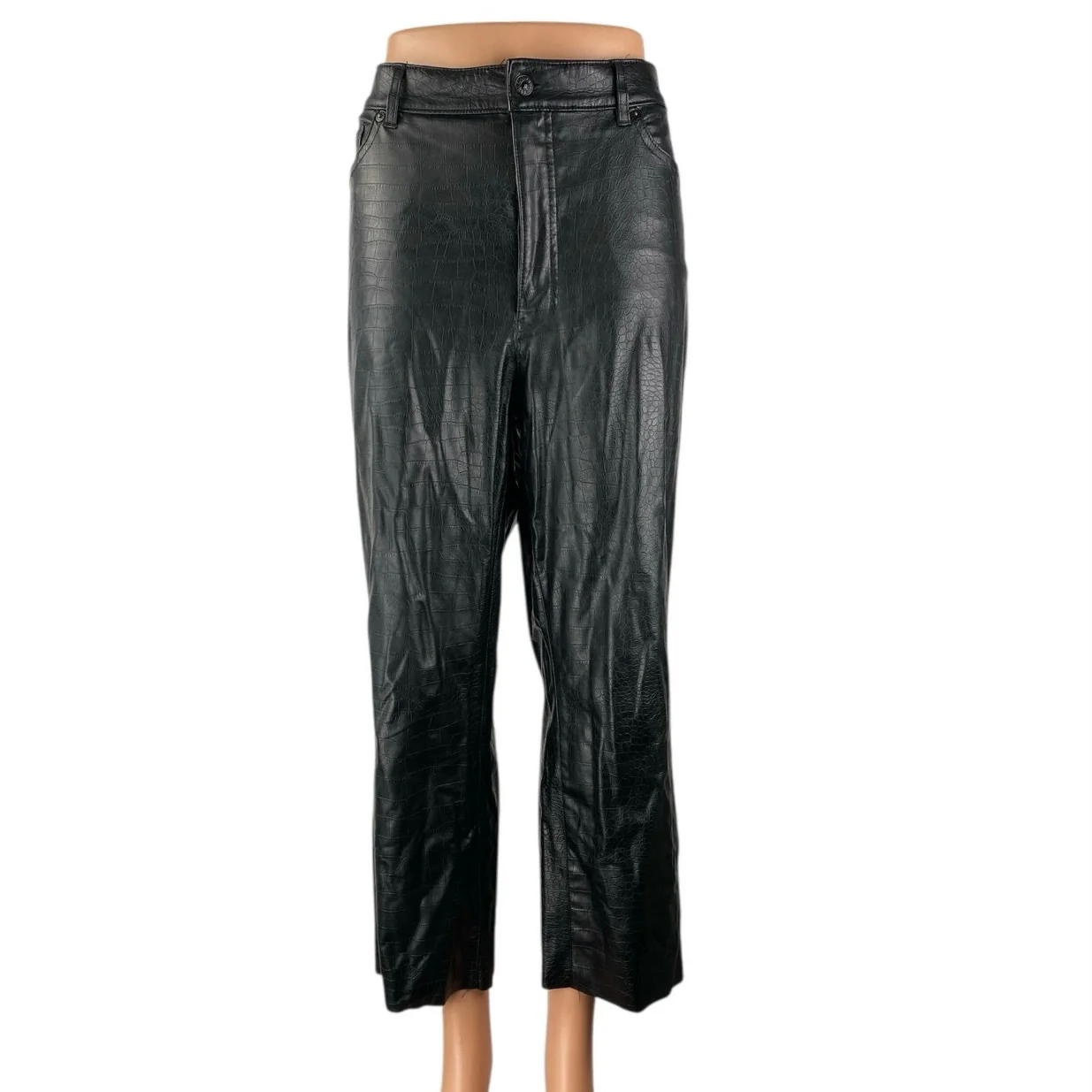 Express Women's Black Faux Vegan Leather High Waist Wide Leg Trousers Pants 12