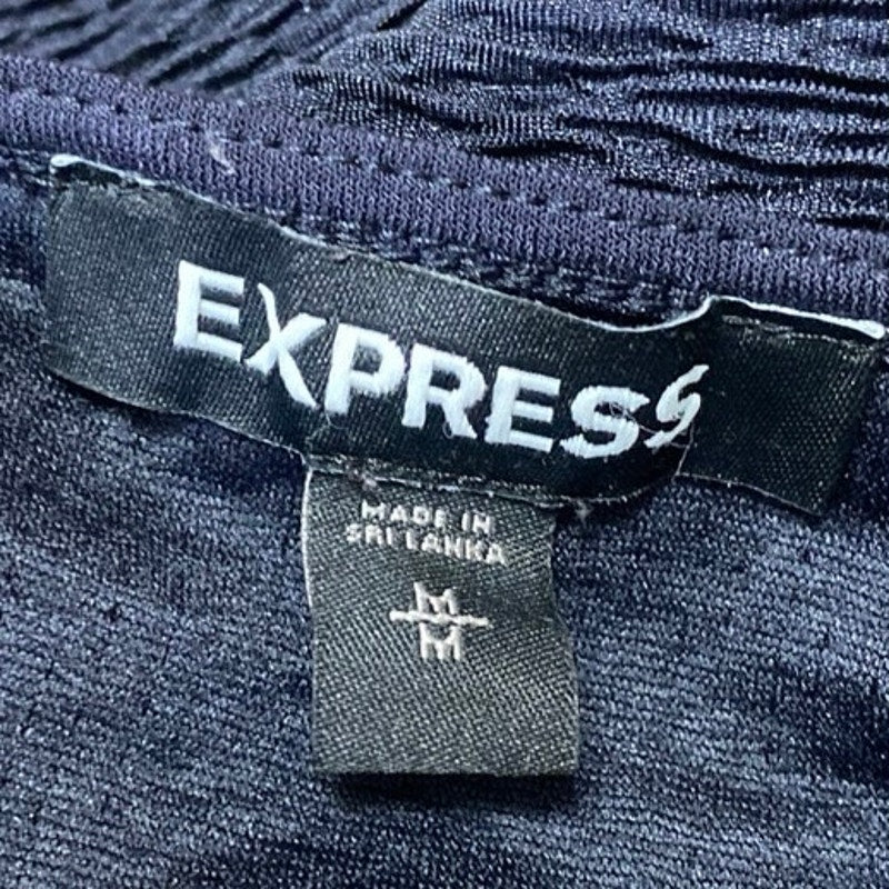 Express Women's Blue Short Puff Sleeve V-Neck Wrap Bodysuit Blouse Top Size M - Image 3