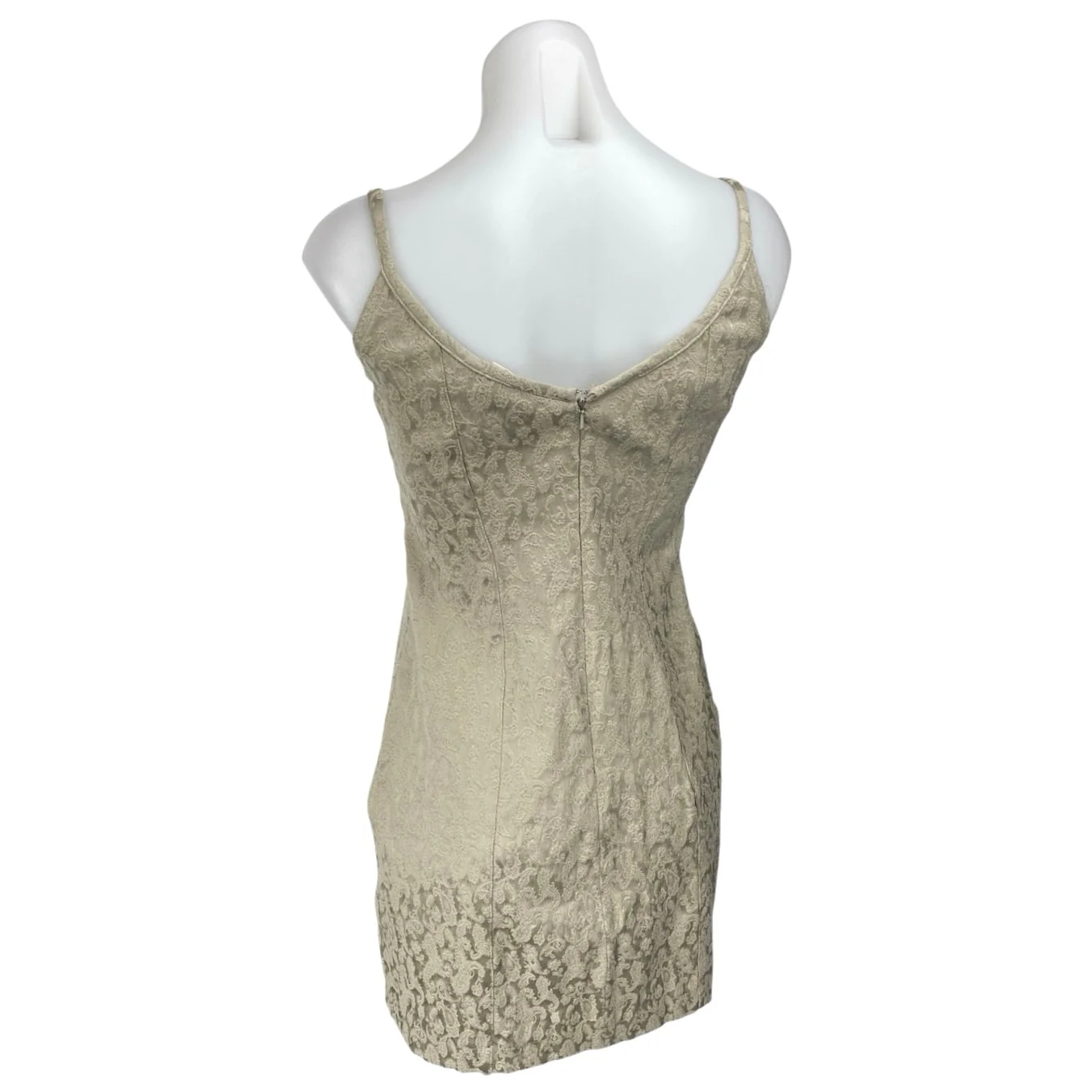Express Women's Gold Satin Paisley Jacquard Cami Camisole Mini Tank Dress Sz 3/4 - Image 2
