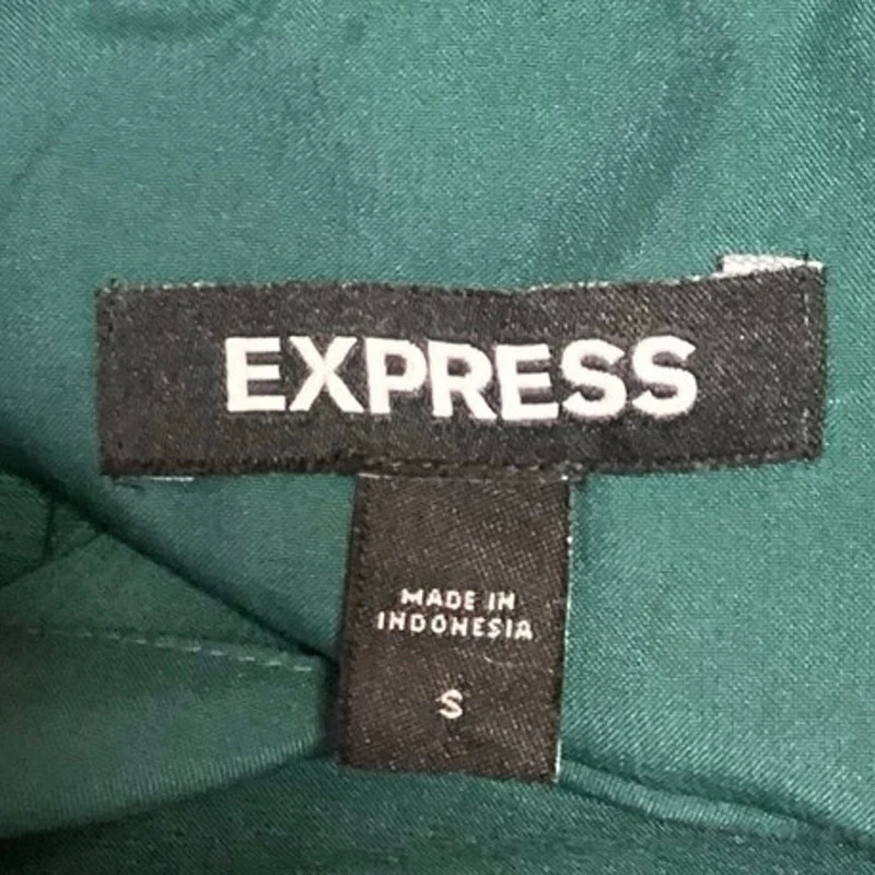 Express Women's Green Ruffle Crew Neck Long Sleeve Tie Waist A-Line Mini Dress S - Image 3