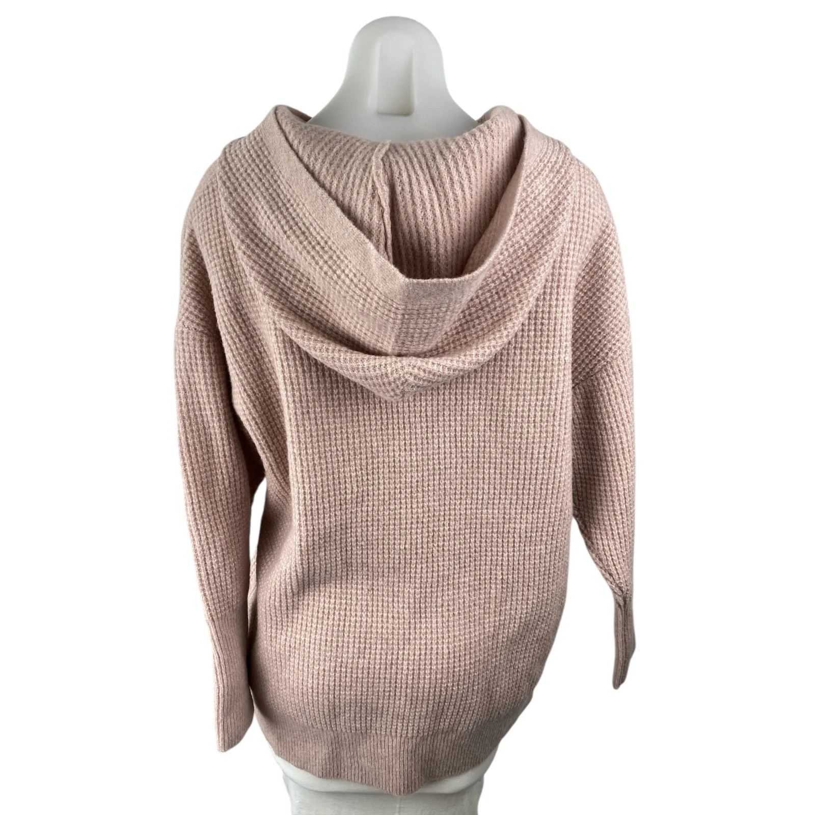 Express Women's Pink Waffle Knit Hoodie Hooded Long Sleeve Sweater Top Size S - Image 2