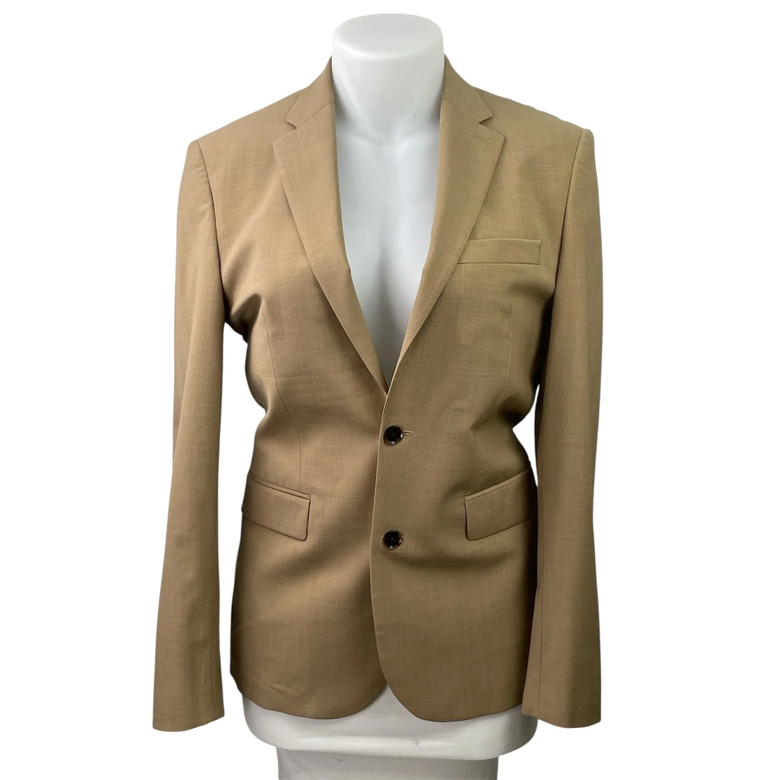 Express Women's Tan Long Sleeve Notch Lapel Pocket Blazer Coat Suit Jacket 39L