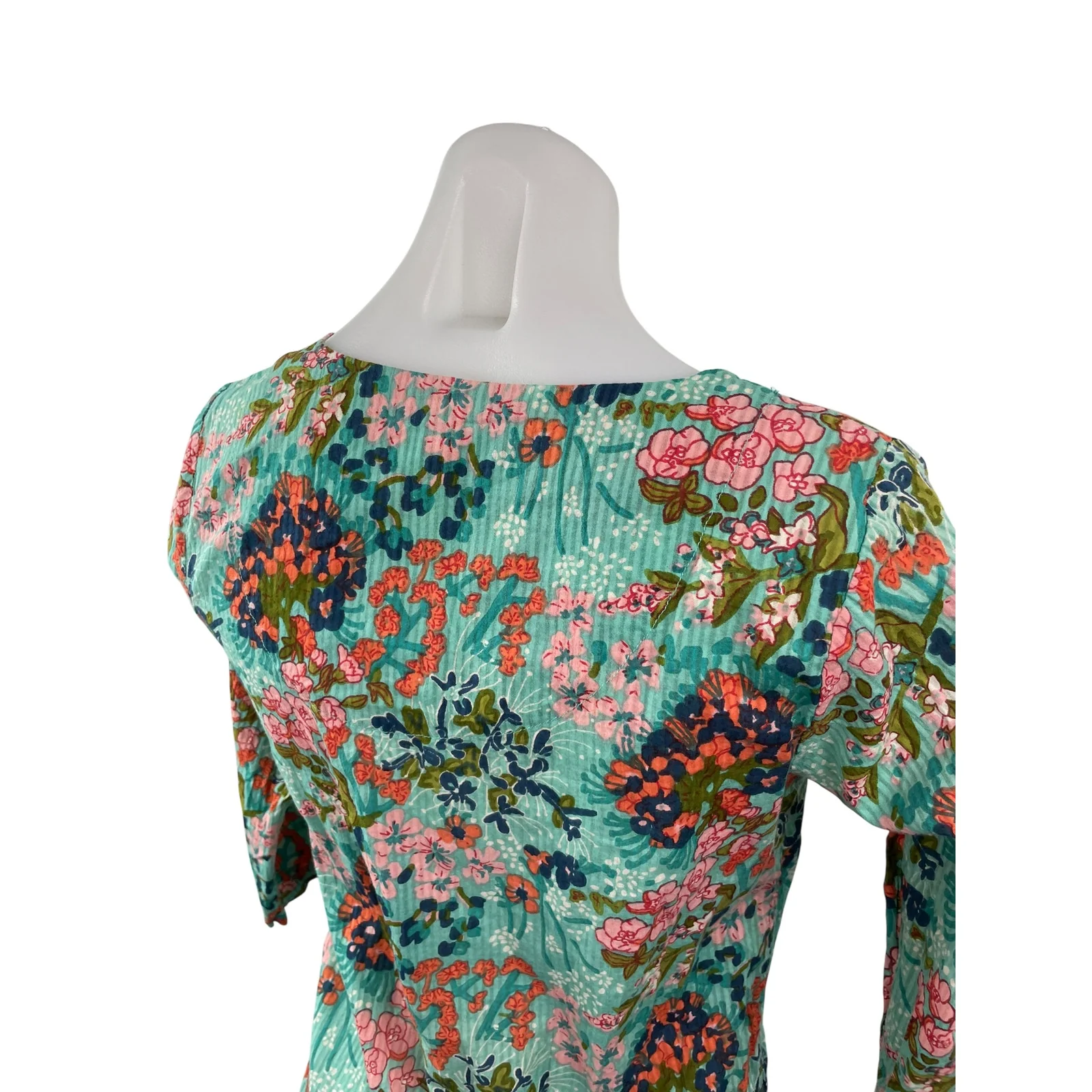 Fabindia Women's Multicolor Floral 3/4 Sleeve Midi Ethnic Kurta Shirt Dress XS - Image 3
