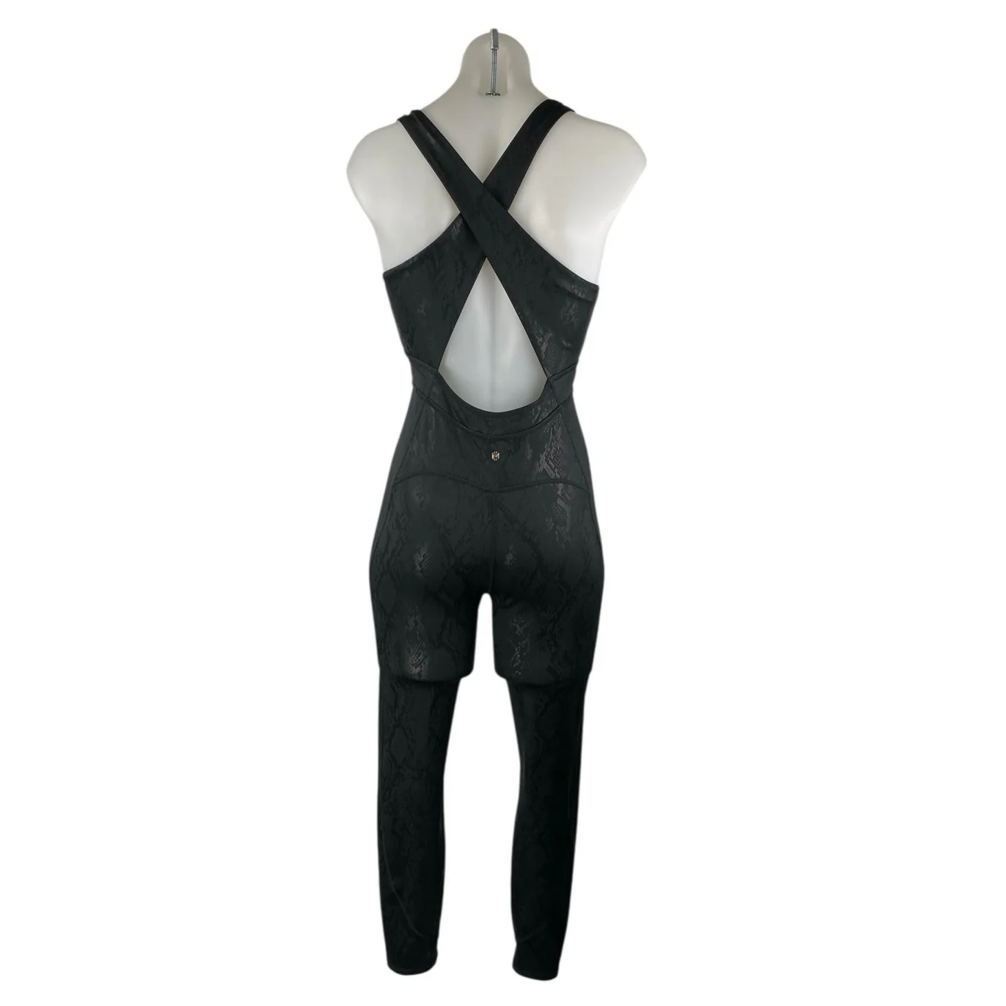 Fabletics Women's Black Snakeskin Twist Front Sleeveless Skinny Jumpsuit Size M - Image 3