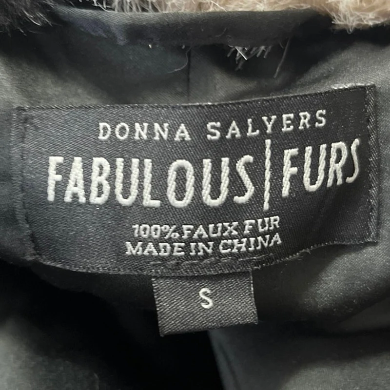 Fabulous Furs Beige Black Striped Faux Fur Teddy Coat Cardigan Sweater Jacket S - Image 3