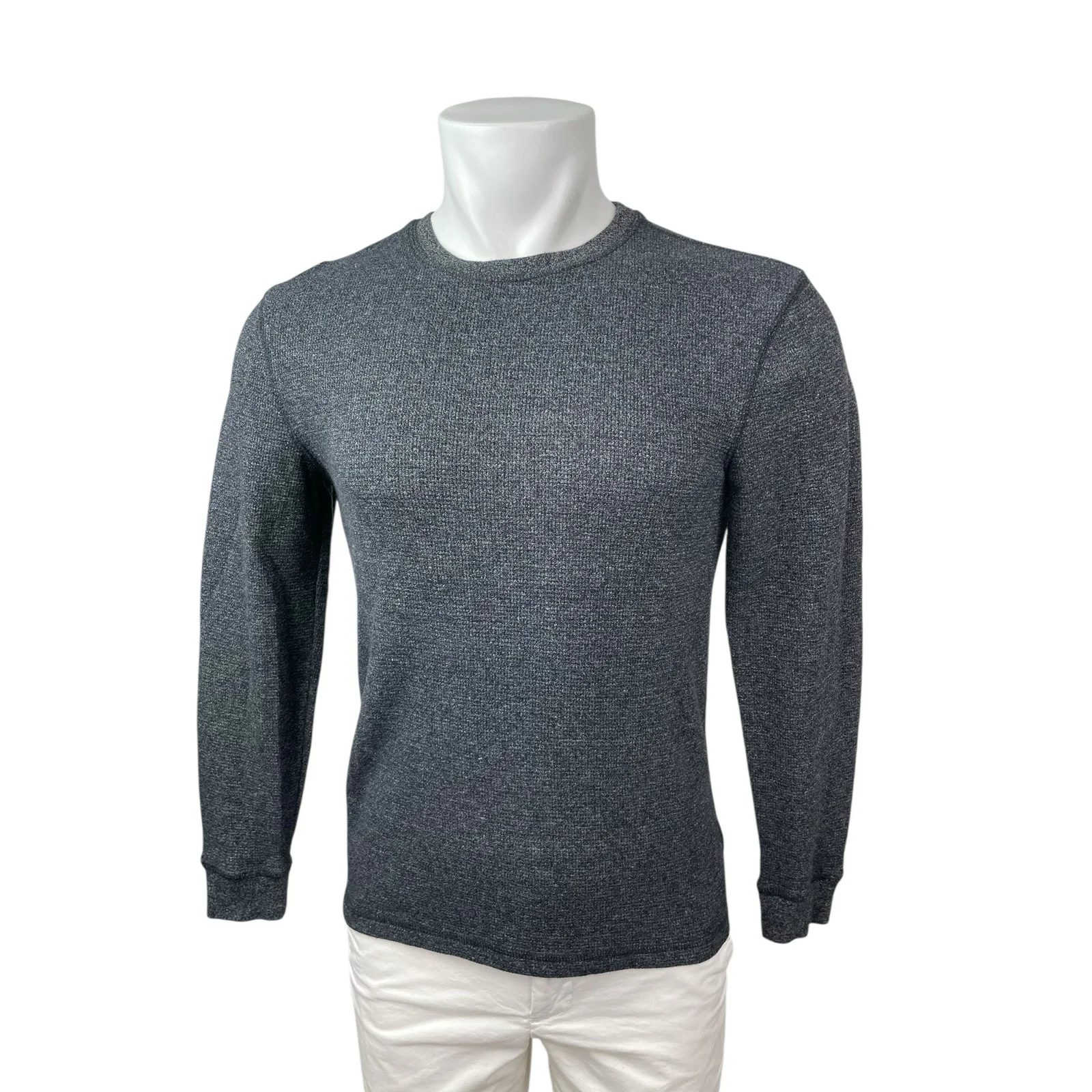 Faded Glory Mens Gray Waffle Knit Crew Neck Long Sleeve Sweatshirt Sweater Top S