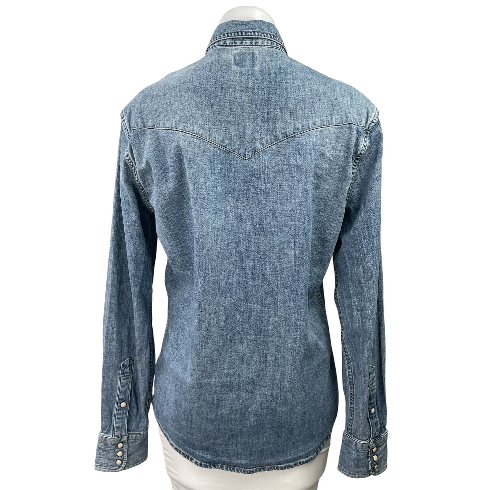 Faherty Women's Blue Long Sleeve Pocket Button Down Denim Jean Shirt Top Size S - Image 3