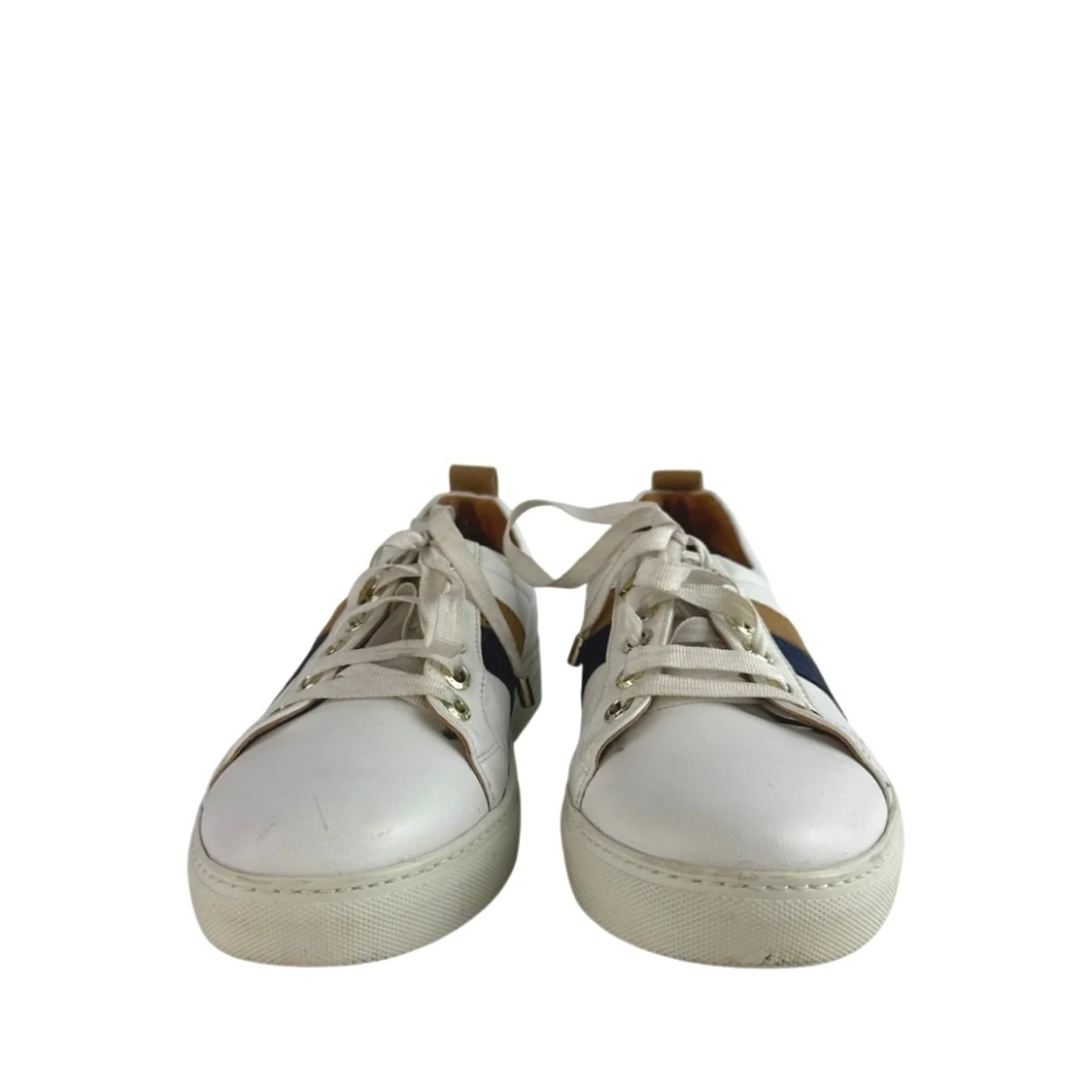 Fairfax & Favor Alexandra Womens Tan Navy Leather Trainers Sneakers Shoes US 7.5 - Image 2