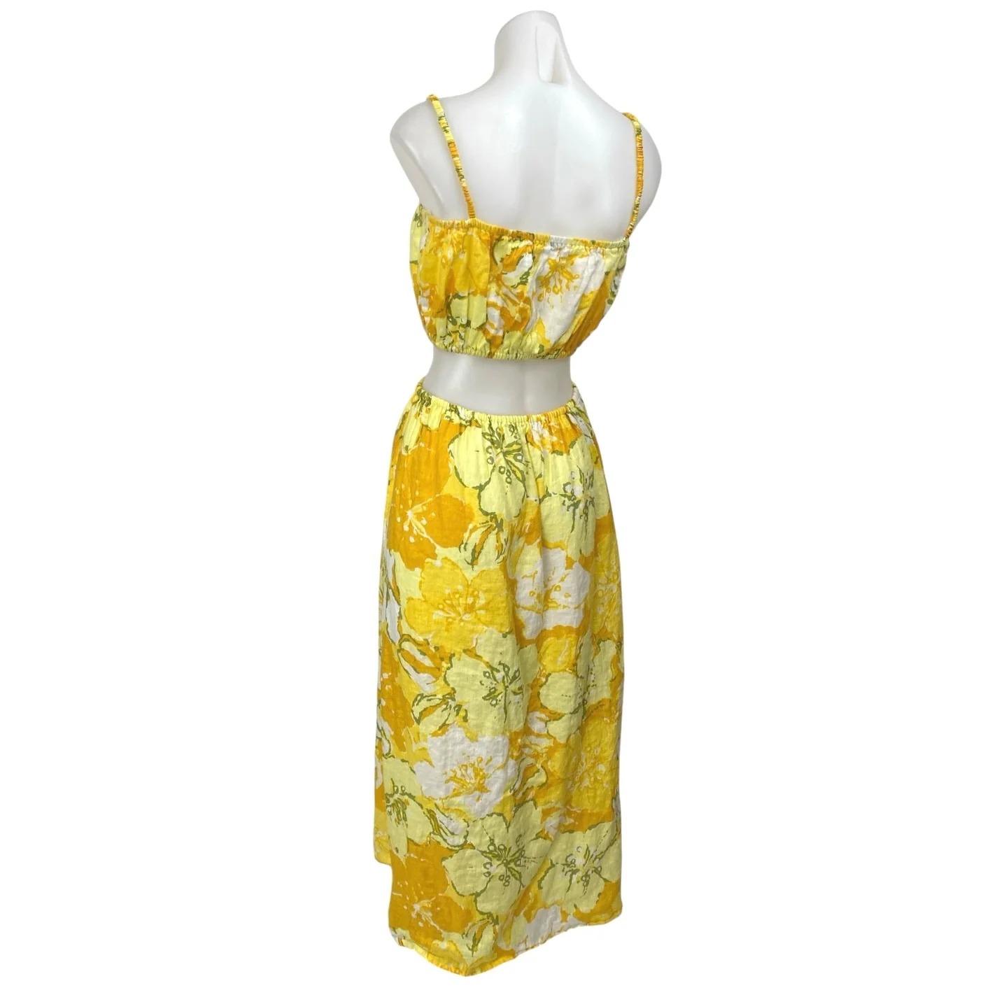 Faithfull The Brand El Rio 100% Linen Yellow Floral Cutout A Line Maxi Dress 6 - Image 2