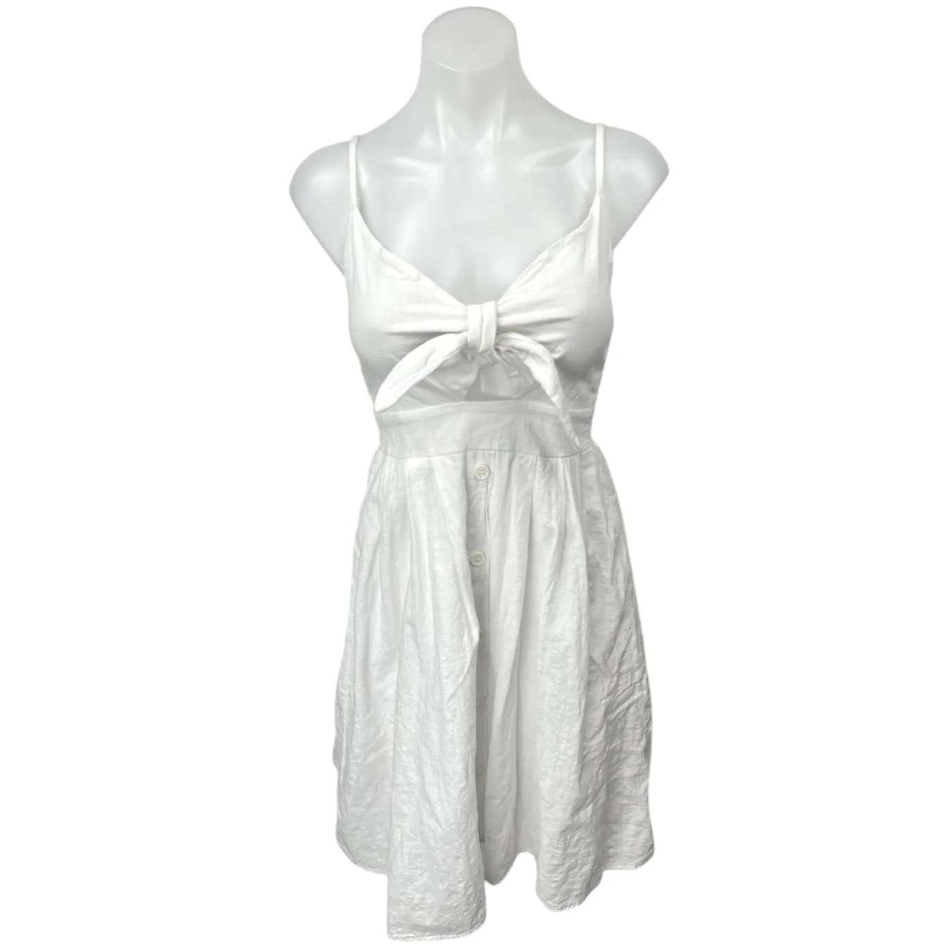 FancyInn White Sleeveless Tie Front Cutout Smocked A Line Mini Dress Size S