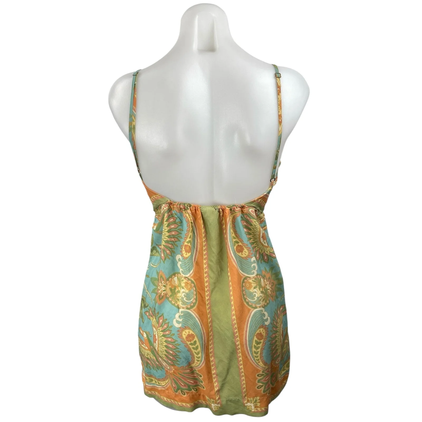 Farm Rio Coral Green Floral Paisley Tie Sleeveless Cami Backless Mini Dress M - Image 4