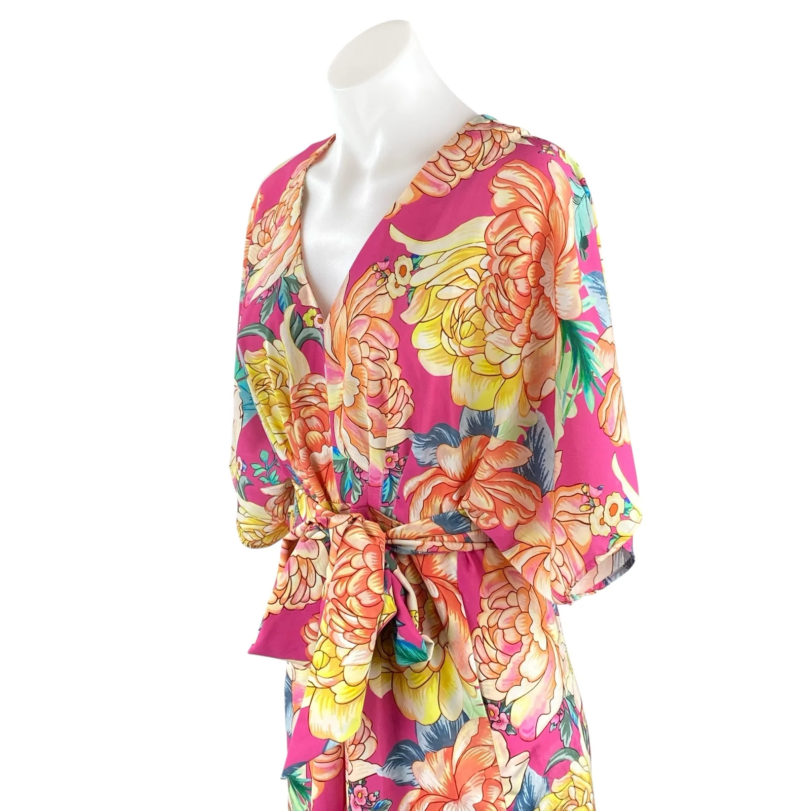 Farm Rio x Anthropologie Eulalie Pink Floral Tie Waist Wide Leg Jumpsuit Size S - Image 2