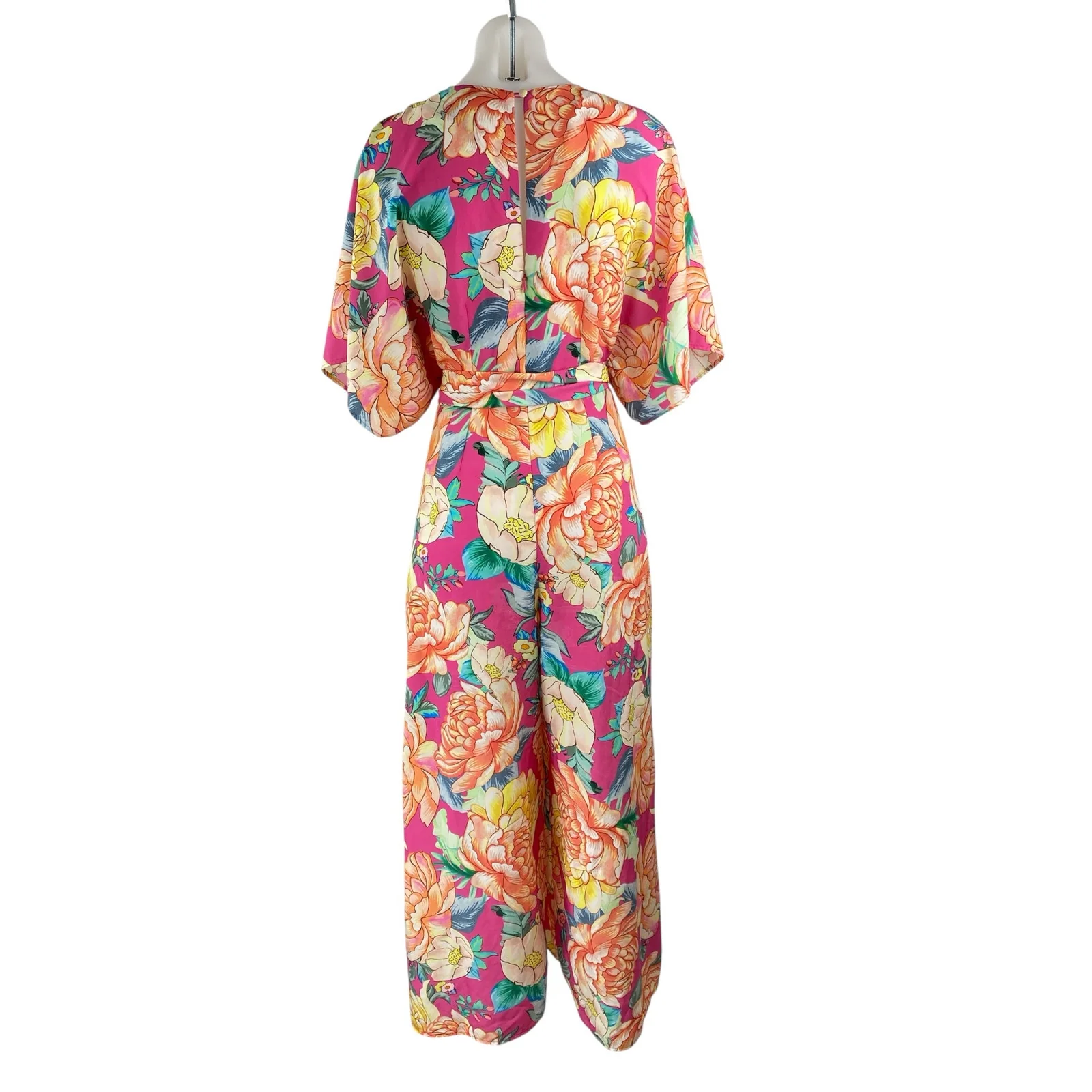 Farm Rio x Anthropologie Eulalie Pink Floral Tie Waist Wide Leg Jumpsuit Size S - Image 4