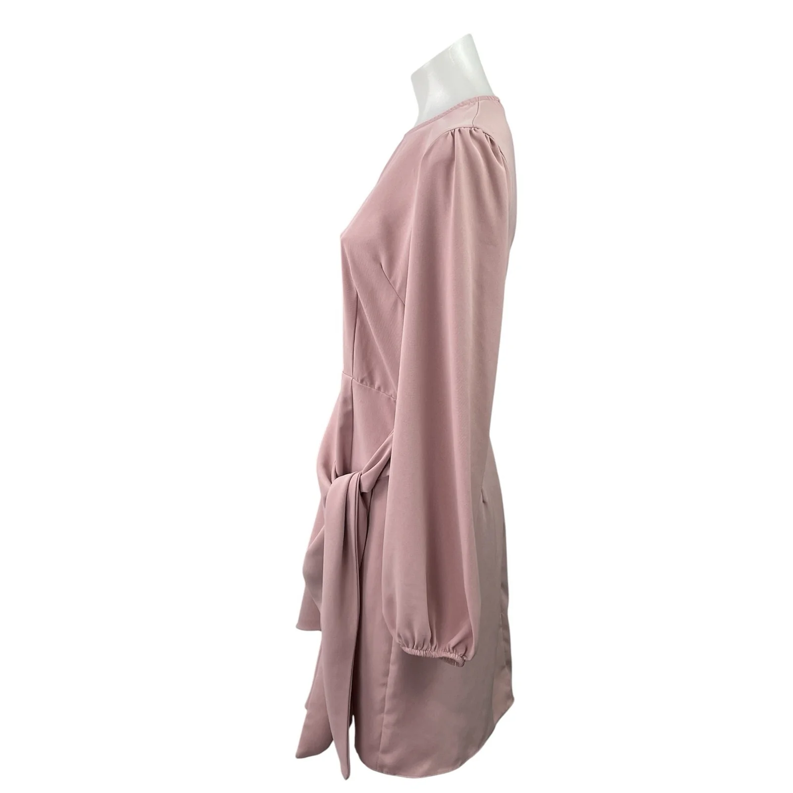 Farrow Womens Pink Long Sleeve Tie Knot Front Back Zip Mini Skater Dress Size M - Image 2