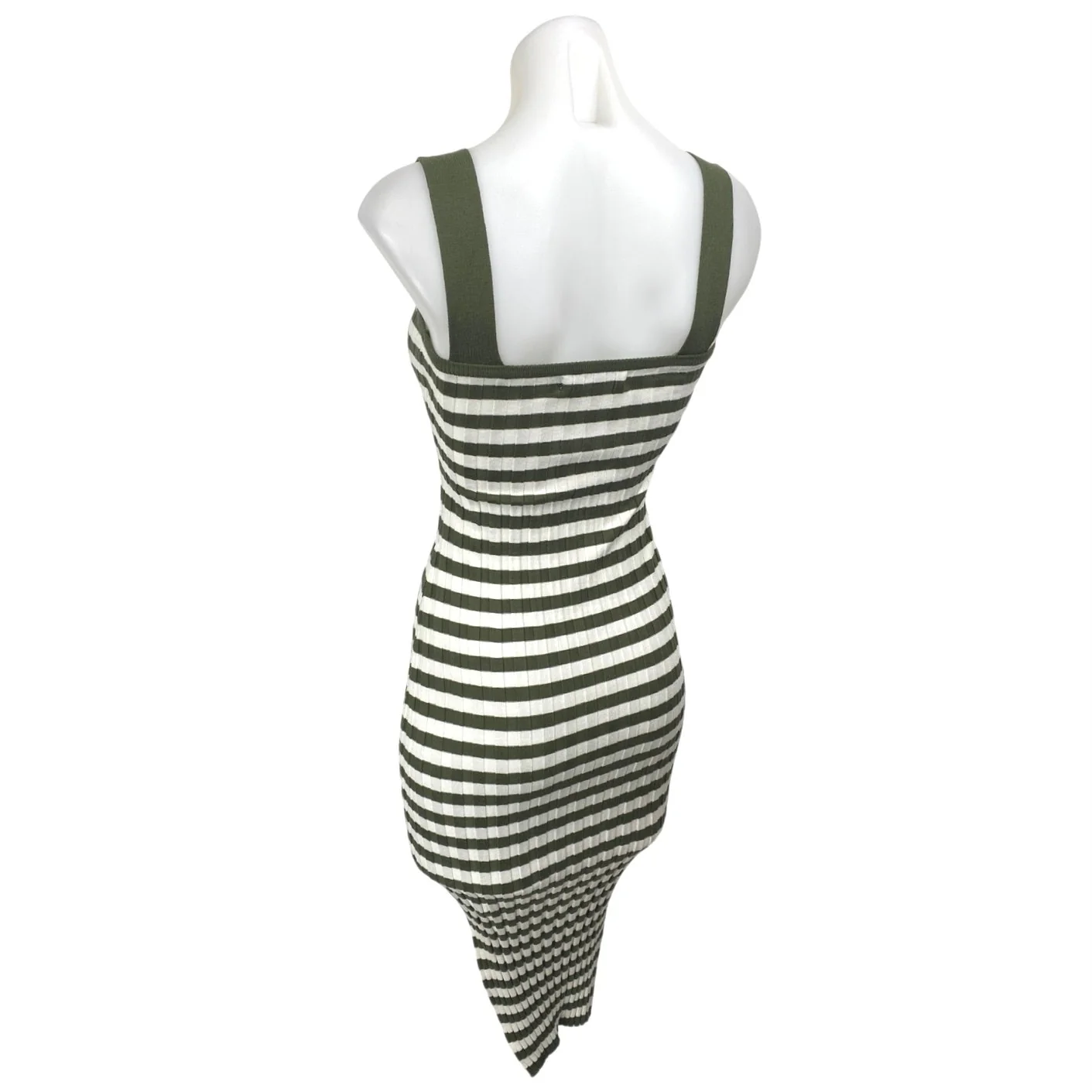 Fashion Green White Striped Knit Sleeveless Midi Bodycon Sweater Tank Dress XS - Image 2