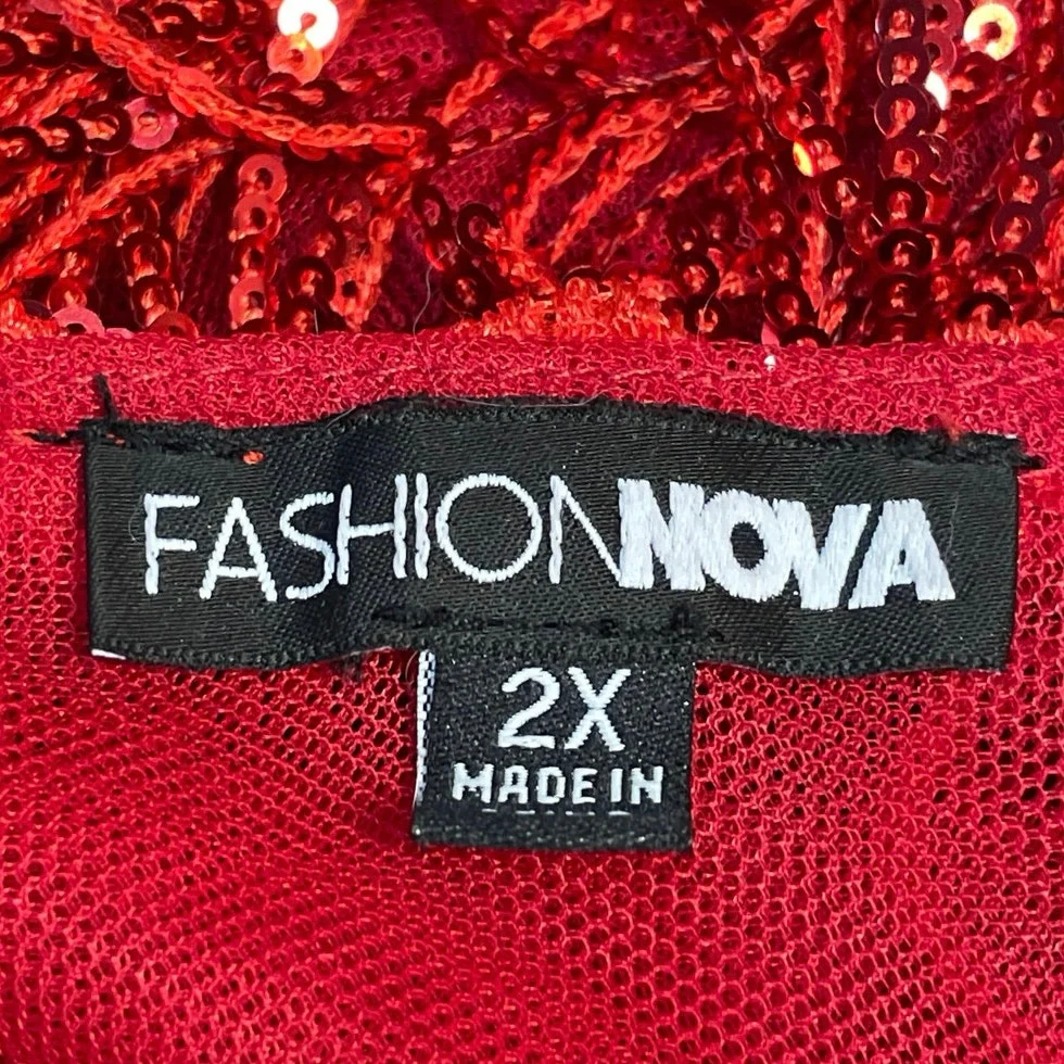Fashion Nova After Party Red Sleeveless Cami Camisole Sequin Mini Dress Size 2X - Image 4