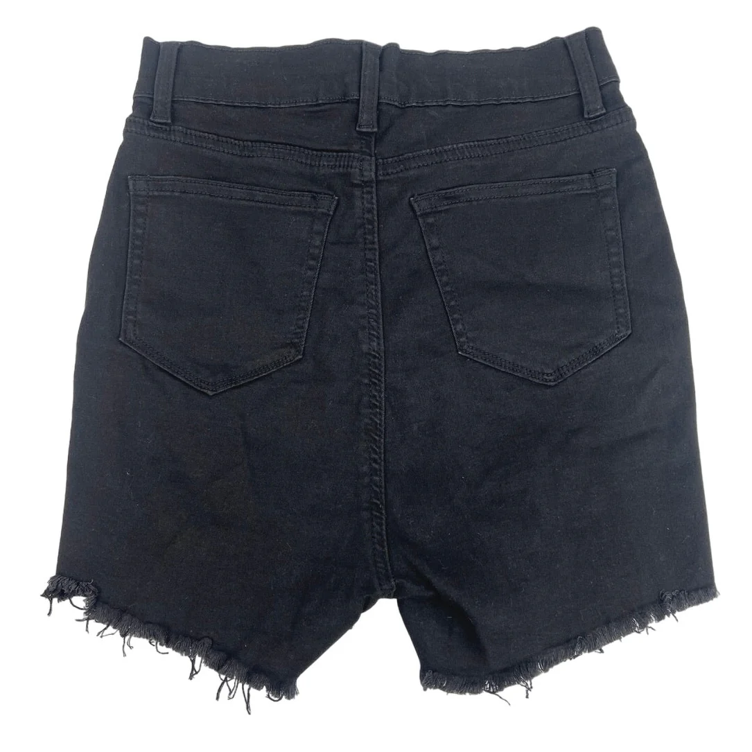 Fashion Nova Black Denim High Rise Distressed Frayed Raw Hem Jean Shorts Size M - Image 2