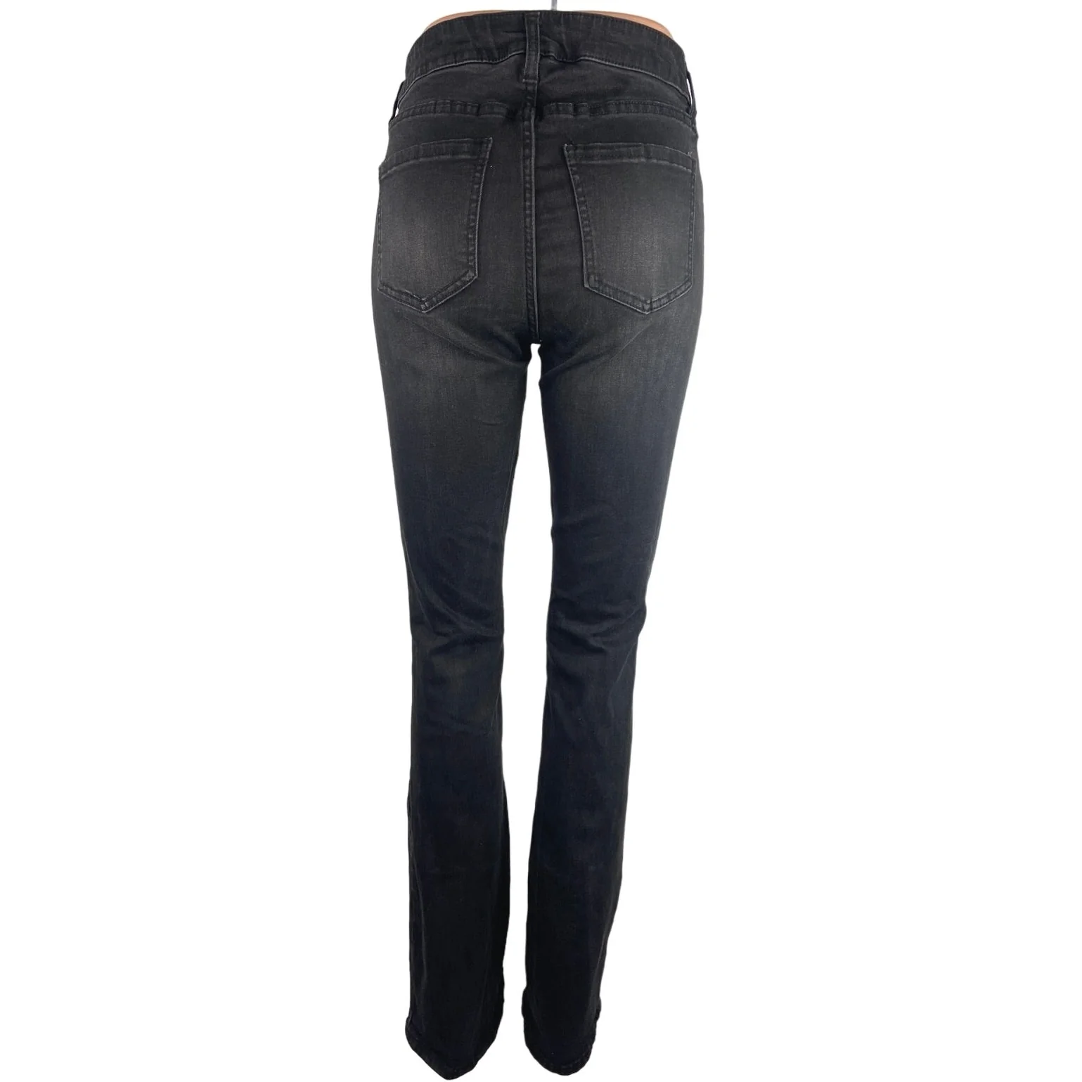 Fashion Nova Black Washed Mid Rise Distressed Denim Flare Jeans Size 27 - Image 3