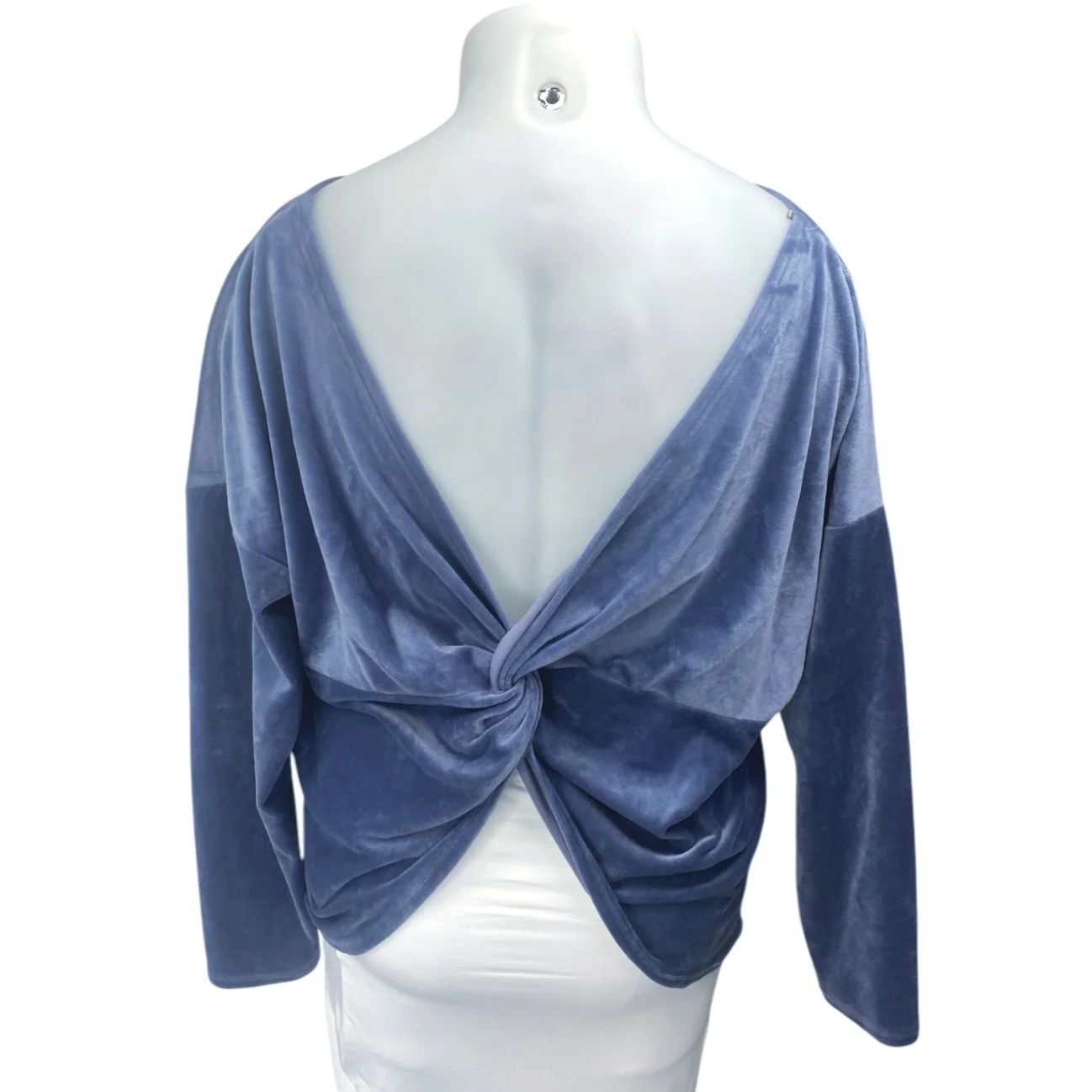 Fashion Nova Blue Velvet Velour Long Sleeve Open Twisted Back Blouse Top Size L - Image 2