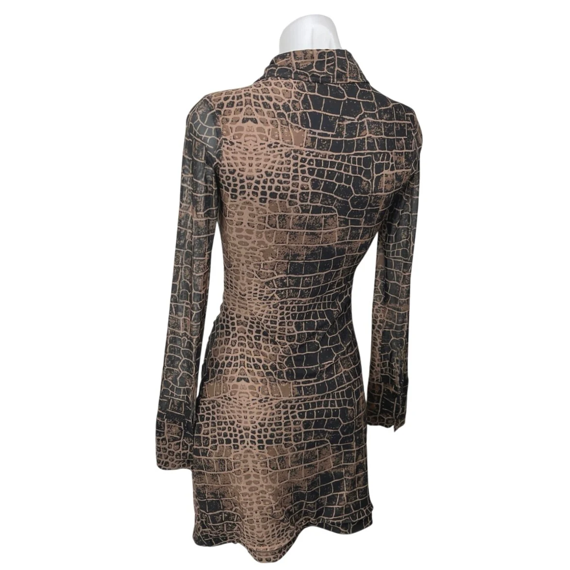 Fashion Nova Brown Black Snakeskin Long Sleeve Button Down Shirt Mini Dress S - Image 2