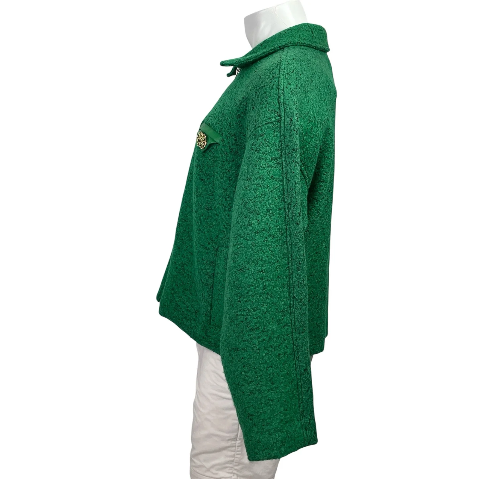 Fashion Nova Hallron Mens Green Textured Zip Up Long Sleeve Cropped Jacket Sz L - Image 2