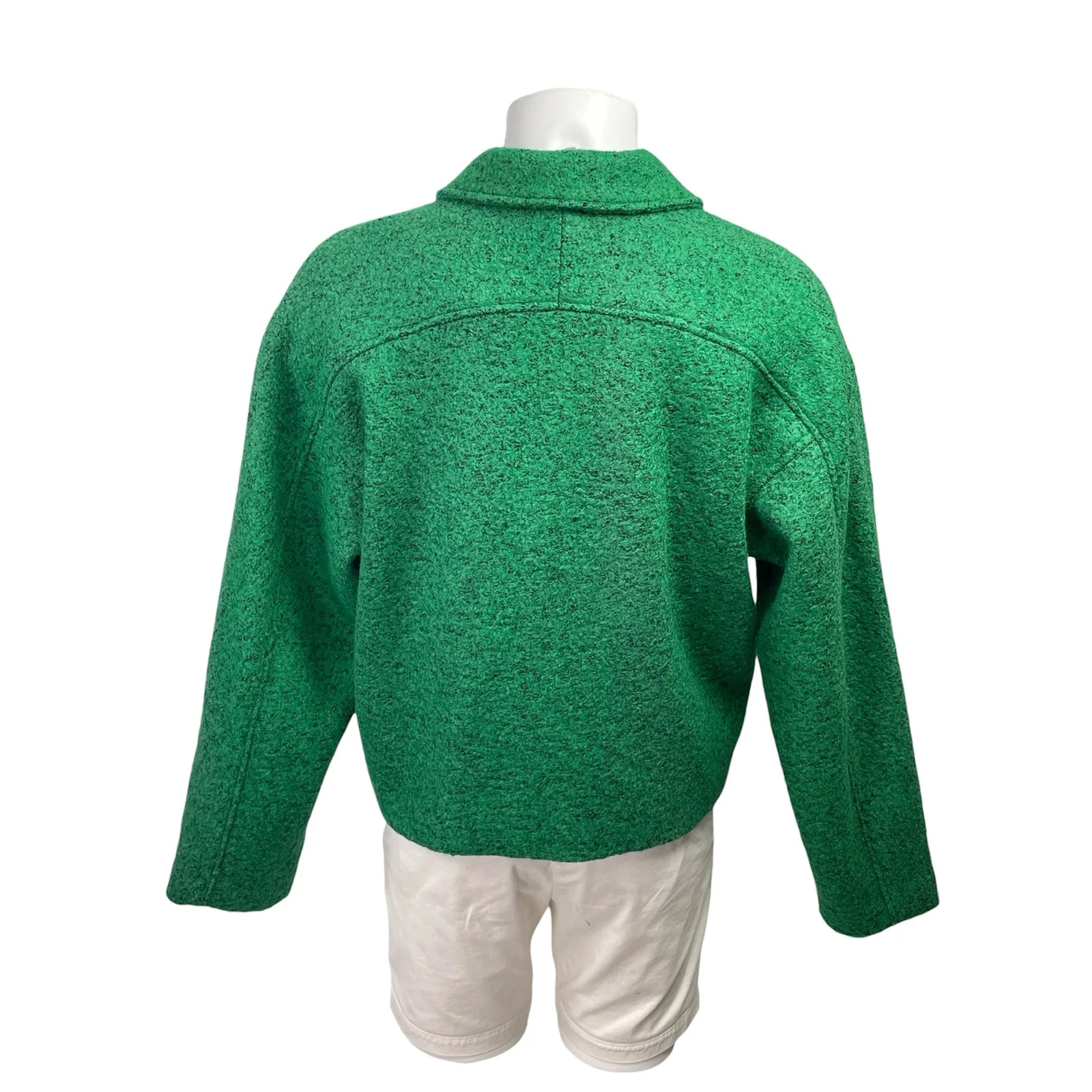 Fashion Nova Hallron Mens Green Textured Zip Up Long Sleeve Cropped Jacket Sz L - Image 3