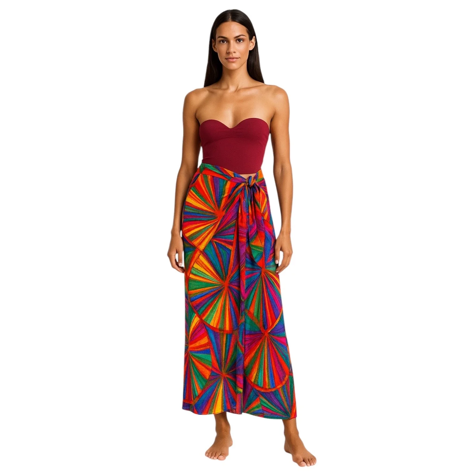 Fashion Nova Multicolor Abstract High Waist Beach Cover Up Maxi Wrap Skirt 2XL - Image 10