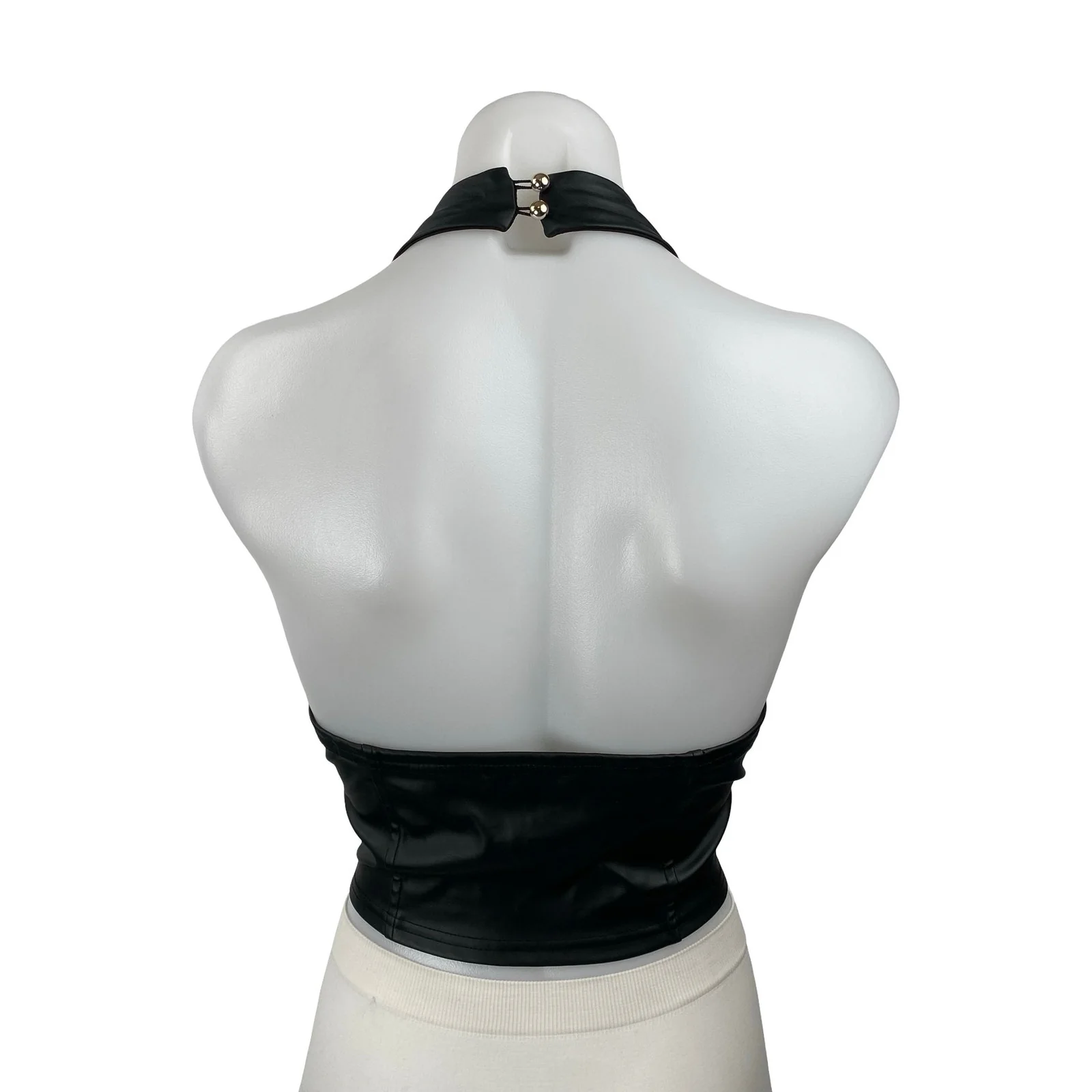 Fashion Nova Nemy Women's Black Faux Vegan Leather Corset Crop Halter Tank Top M - Image 4