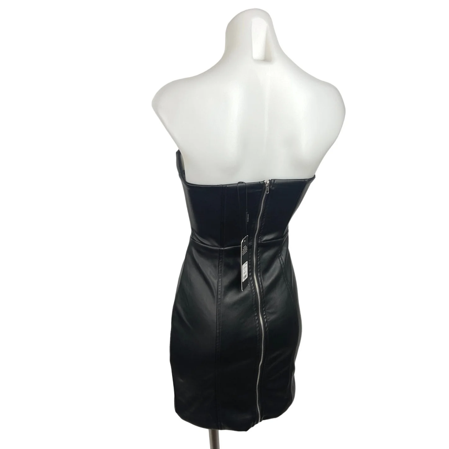 Fashion Nova NWT Black Faux Leather Strapless Mini Tube Corset Party Dress Sz XS - Image 2
