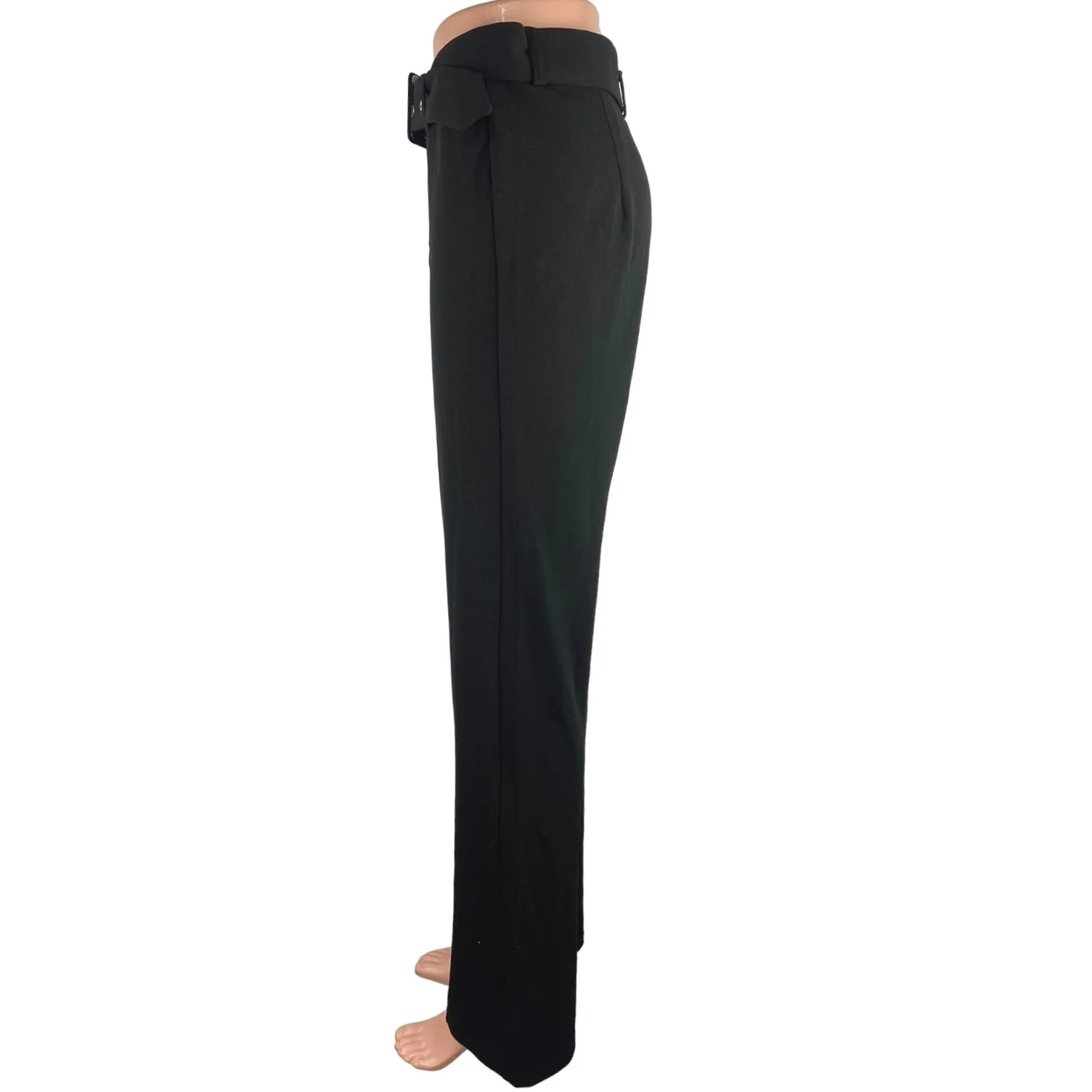 Fashion Nova NWT Black Pleated Straight Leg High Rise Belted Ankle Pants Size XS - Image 2
