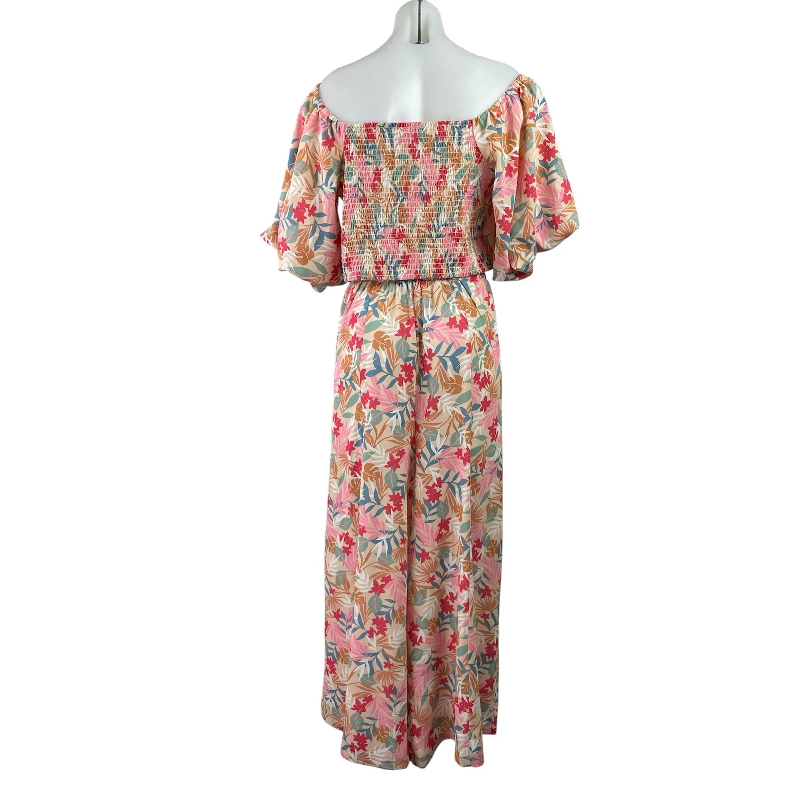 Fashion Nova Pink Floral Puff Sleeve Faux Wrap Wide Leg Blouse & Pants Set Sz 1X - Image 3