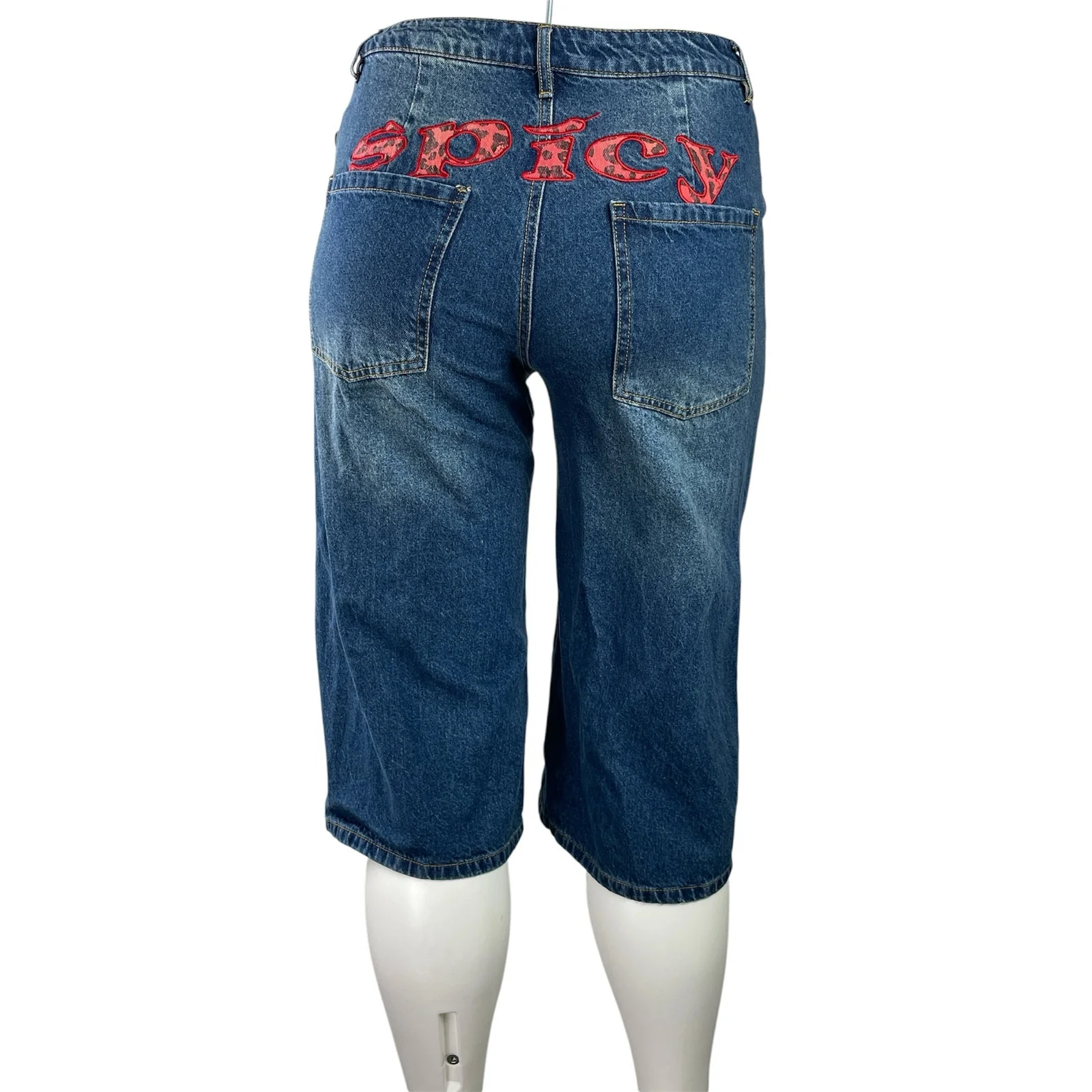 Fashion Nova South Street Spicy Blue Denim Wide Leg Bermuda Jeans Shorts Size 13 - Image 3