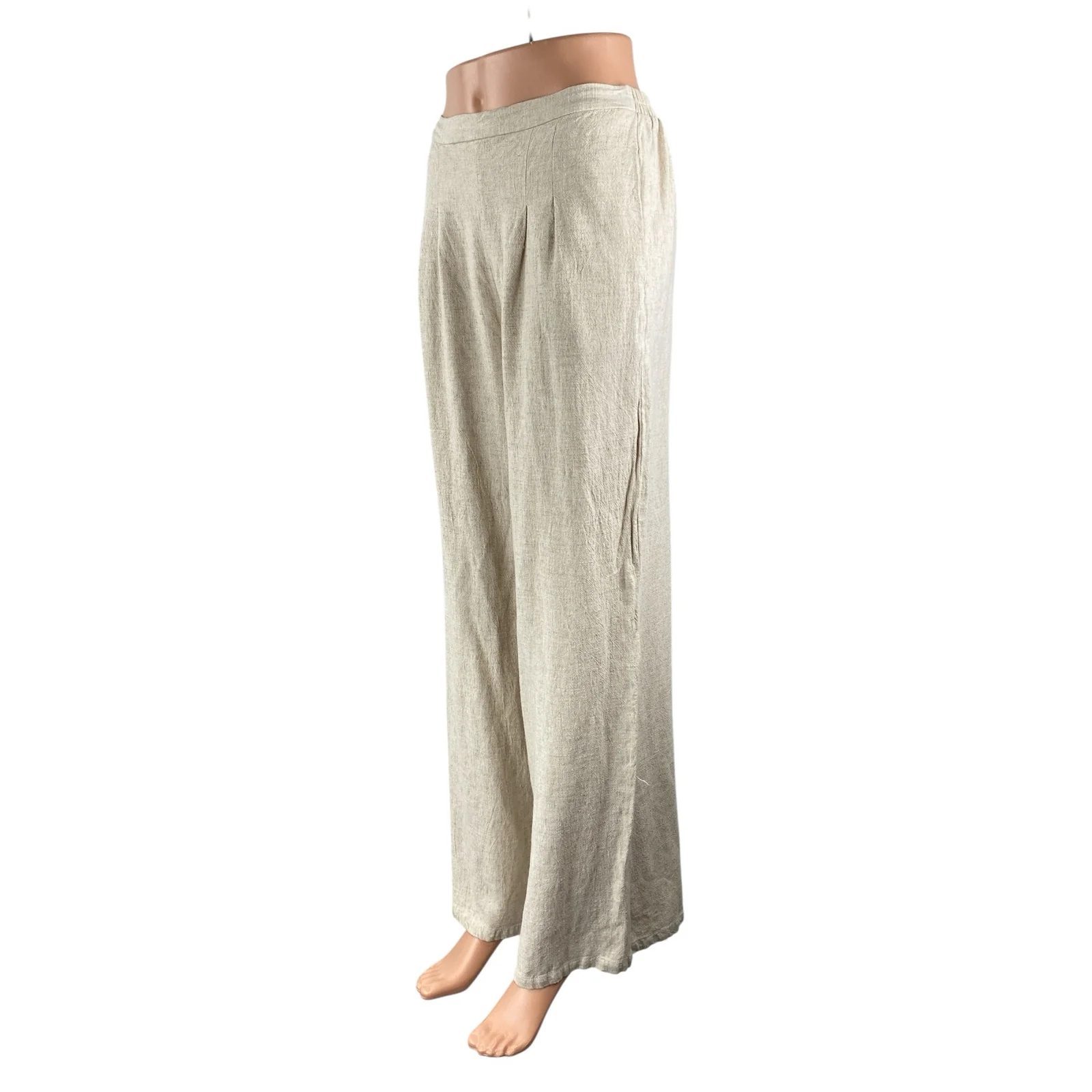 Fashion Nova Women's Beige High Waisted Pleated Wide Leg Trousers Pants Size M - Image 2