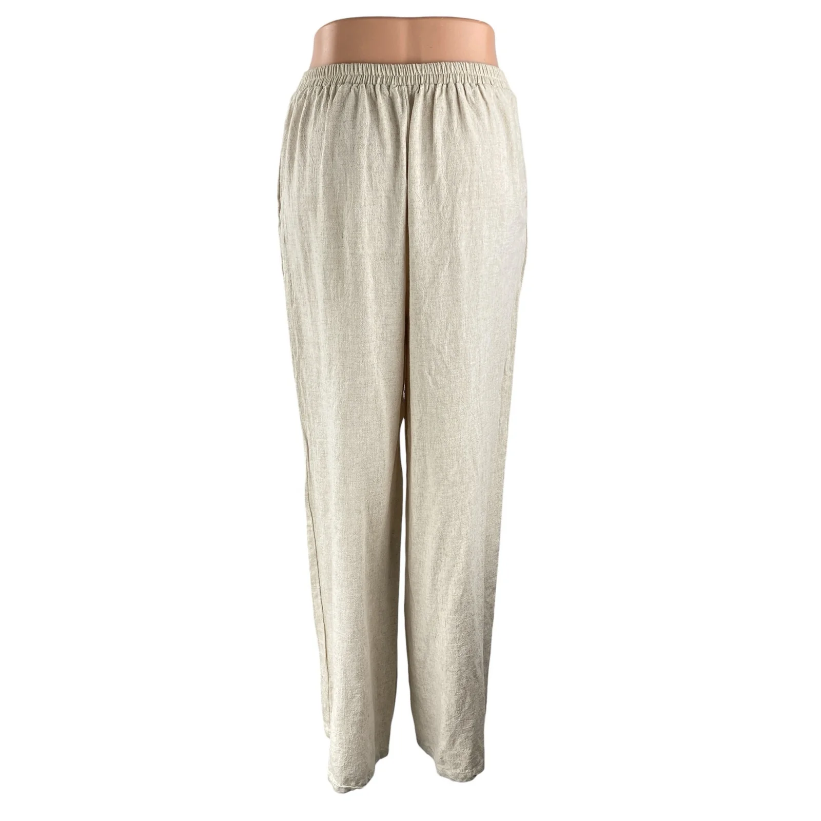 Fashion Nova Women's Beige High Waisted Pleated Wide Leg Trousers Pants Size M - Image 4