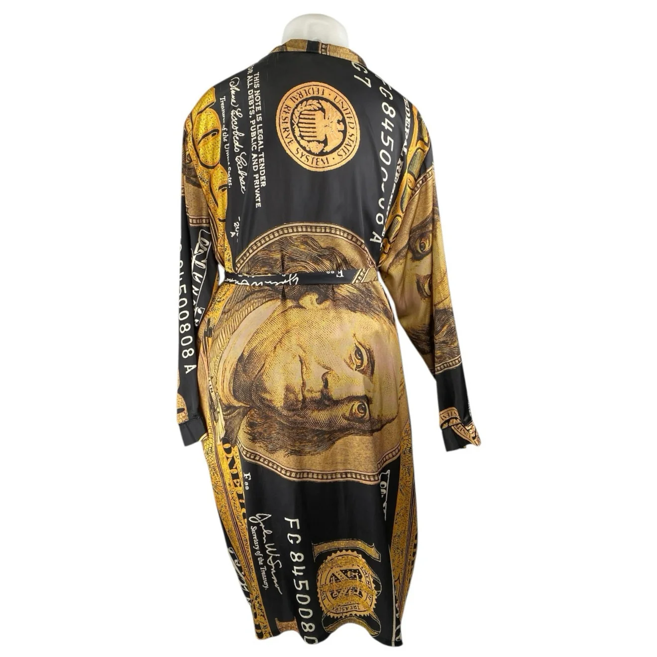 Fashion Nova Women's Black Brown Printed Satin Long Sleeve Midi Shirt Dress 1X - Image 4