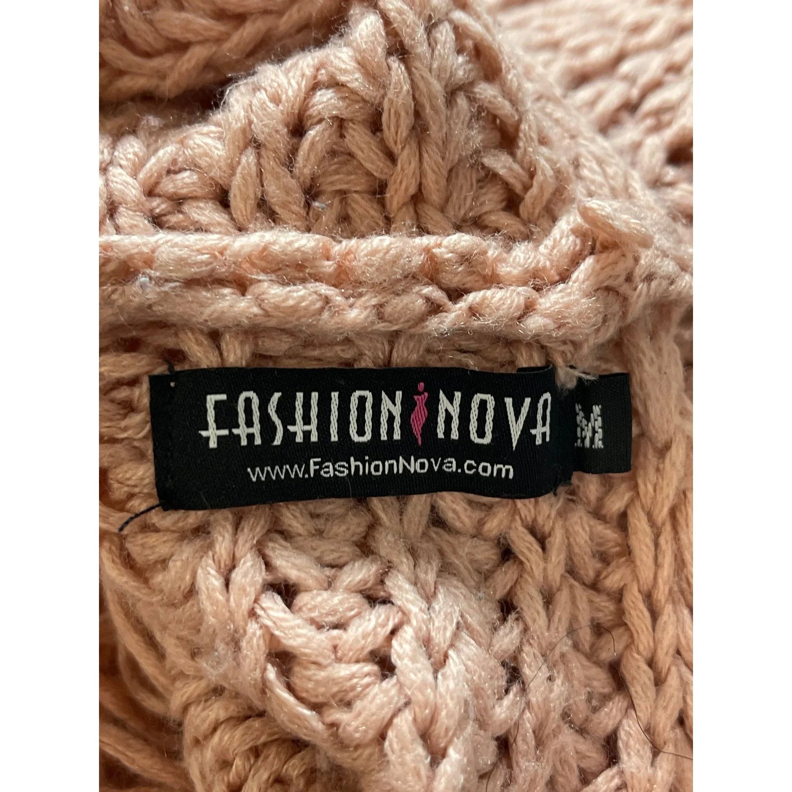 Fashion Nova Women's Pink Crochet Open Knit Long Sleeve Swim Coverup Tunic Top M - Image 3