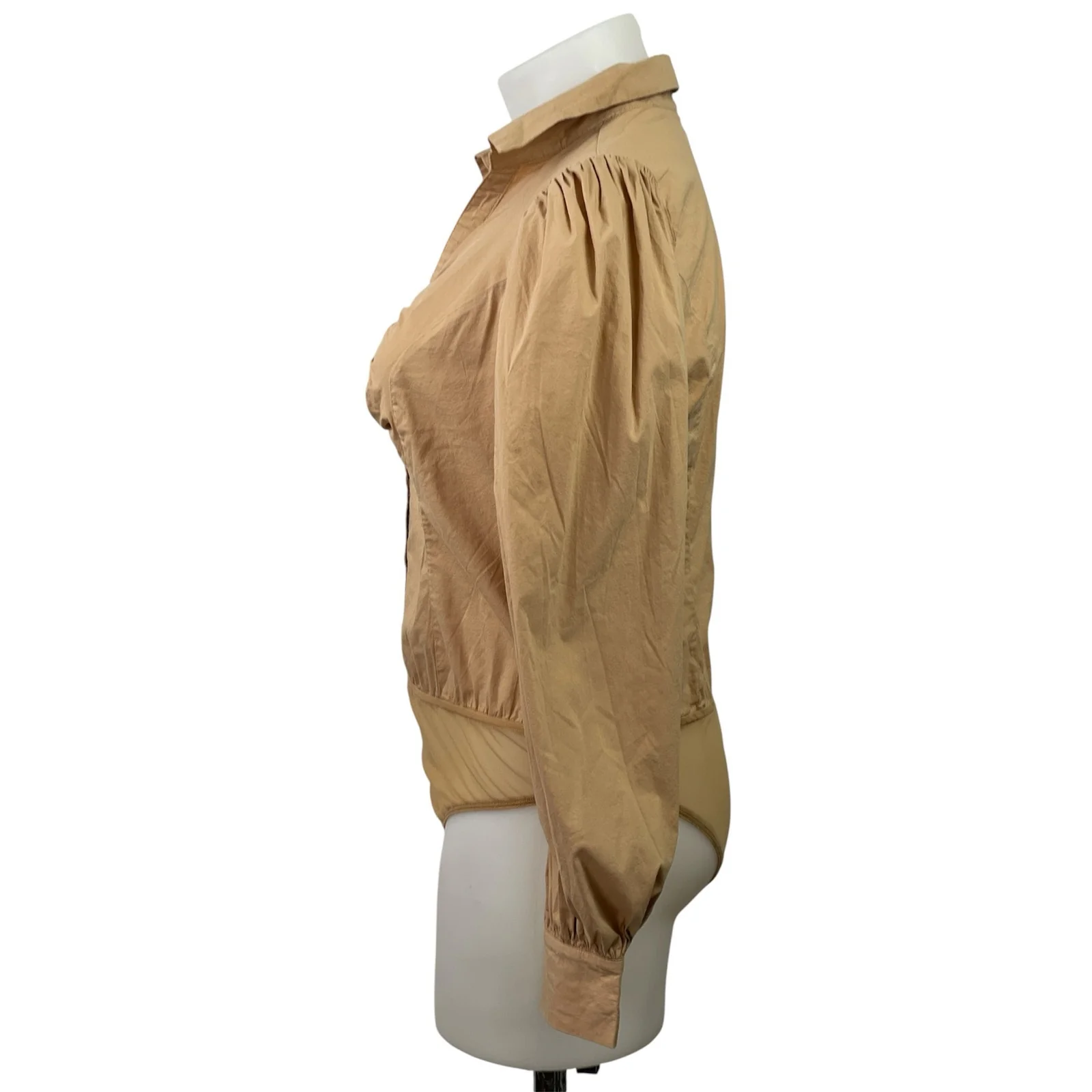 Fashion Nova Women's Tan Long Balloon Sleeve Button Down Shirt Bodysuit Top 1X - Image 2