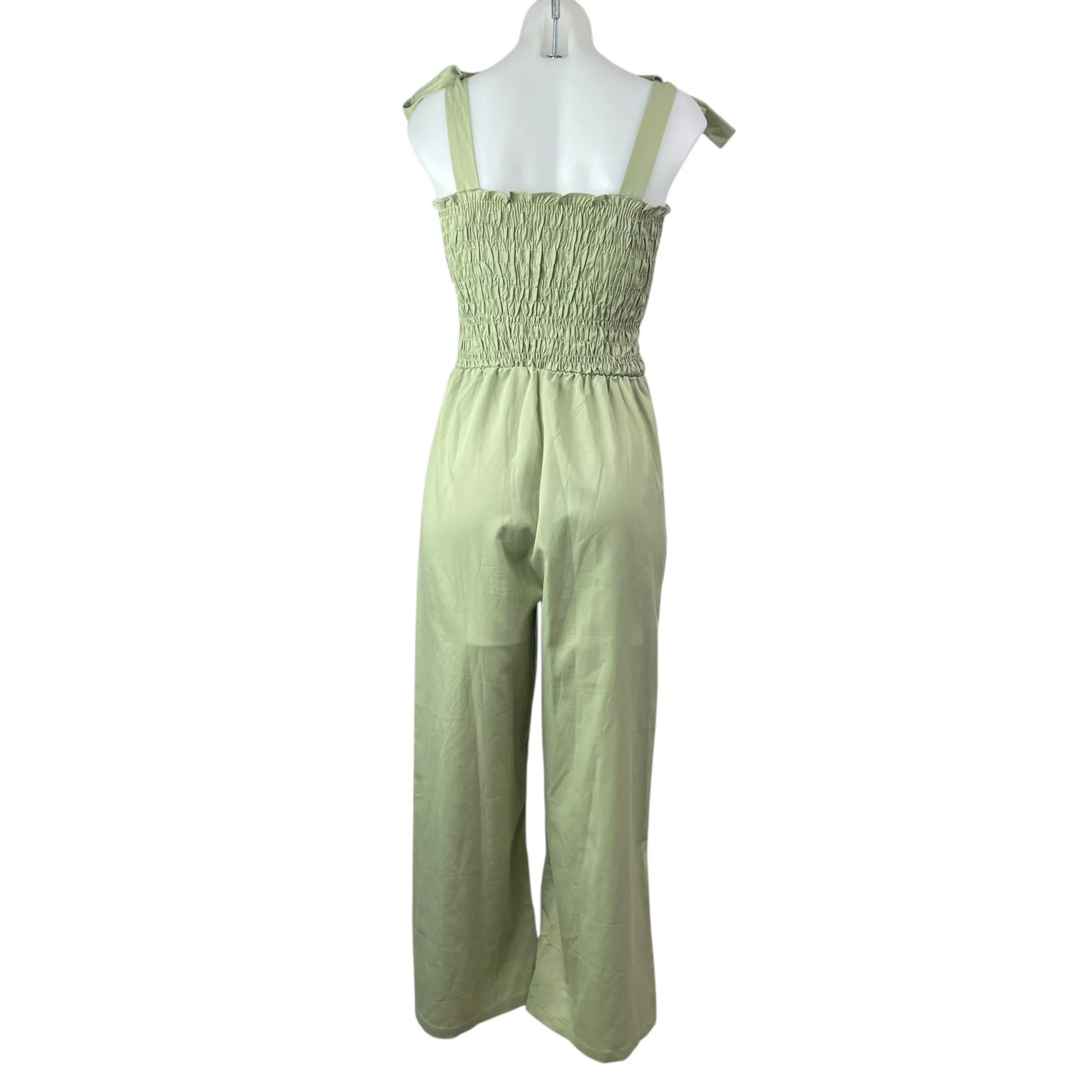 Fashion Union Green Sleeveless Tie Strap Smocked Wide Leg Romper Jumpsuit Size 6 - Image 2