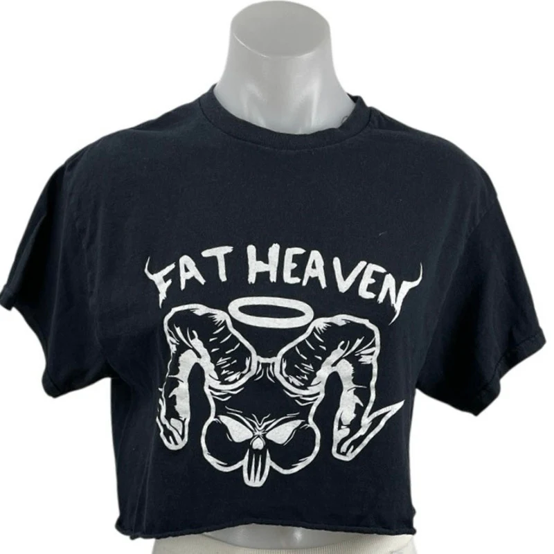 Fat Heaven Womens Black Punk Band Music Concert Tour Crop T Shirt Tee Top Size S