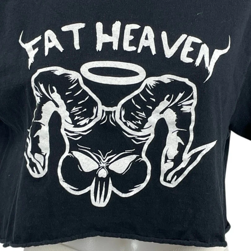 Fat Heaven Womens Black Punk Band Music Concert Tour Crop T Shirt Tee Top Size S - Image 2