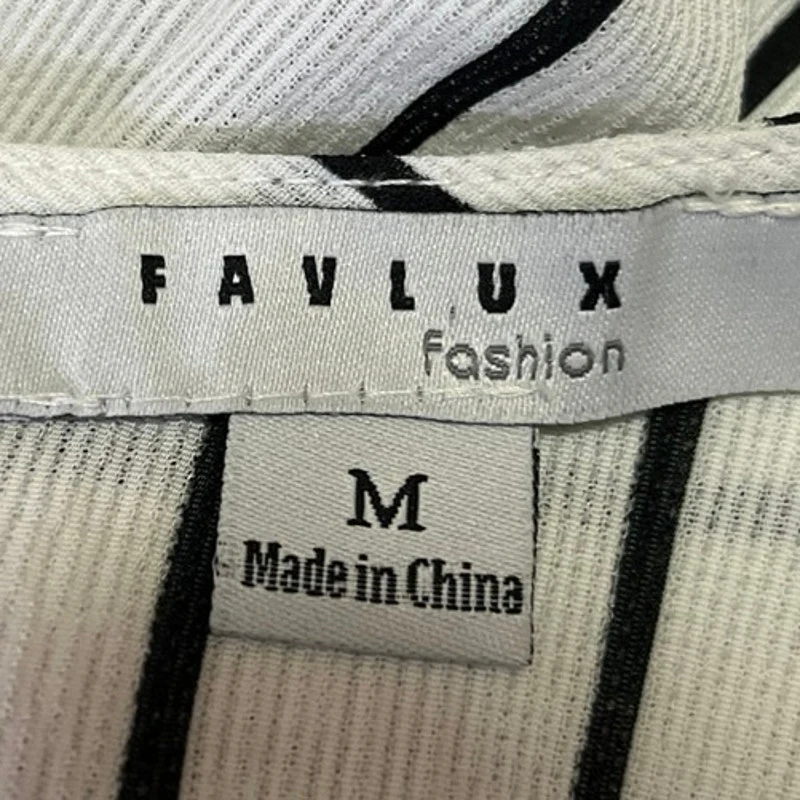 FAVLUX White Black Striped Half Bell Sleeve Deep V Neck Romper Shorts Size M - Image 4
