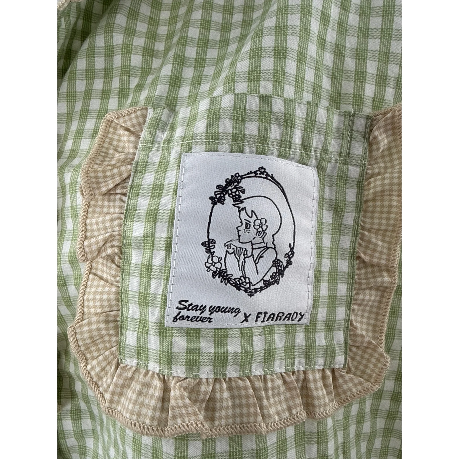 Fiarady Green Gingham Check Ruffle Button Up Shirt Short Sleepwear Pajama Set XL - Image 4