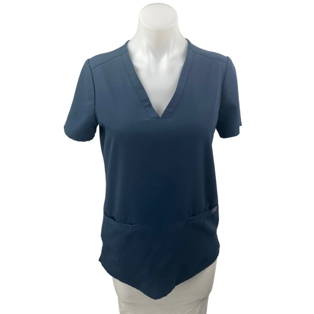 Figs Women's Navy Blue Short Sleeve V Neck Pocket Medical Scrub T Shirt Top XS