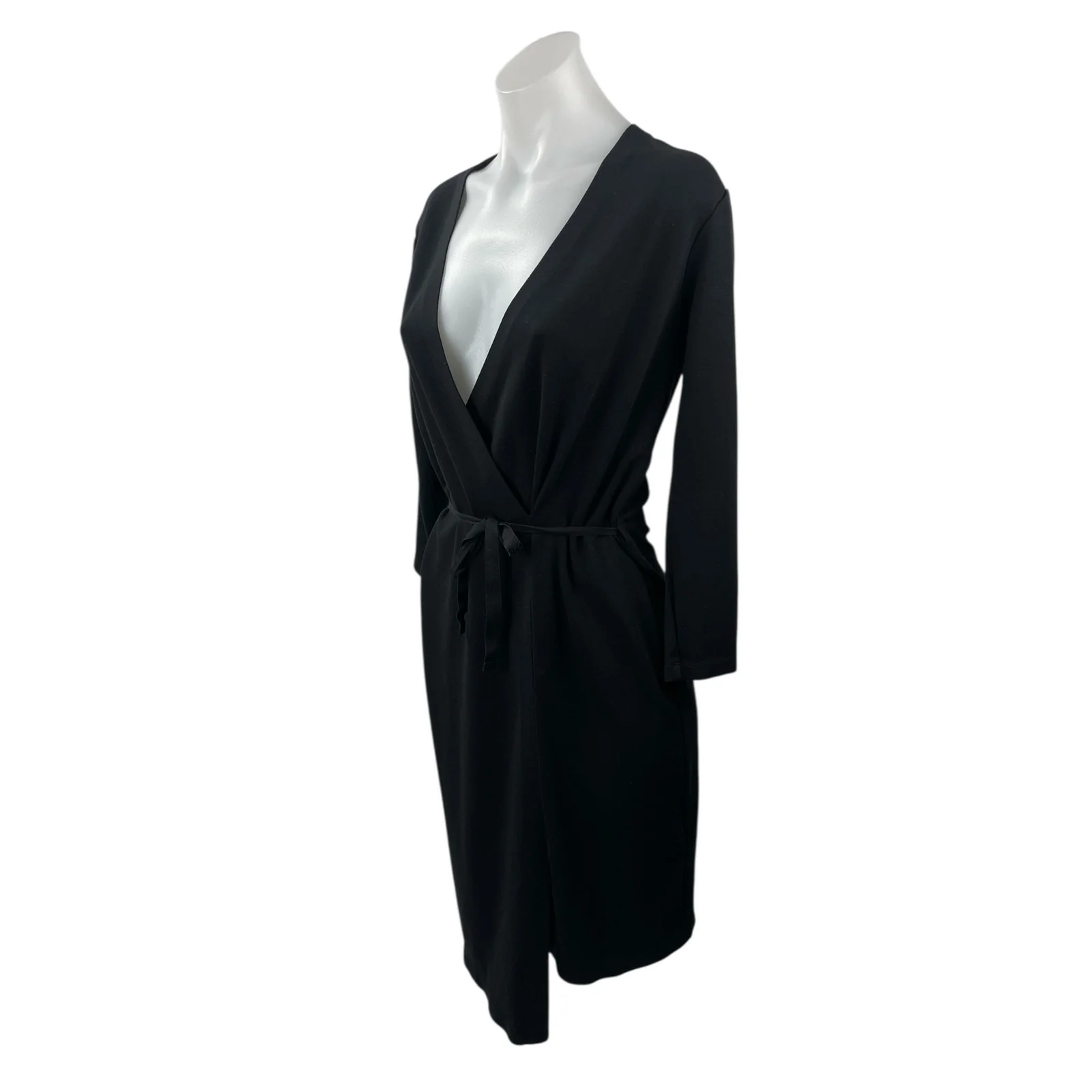 Filippa K Women's Black Long Sleeve Tie Waist V Neck Wrap Mini Dress Size S - Image 3