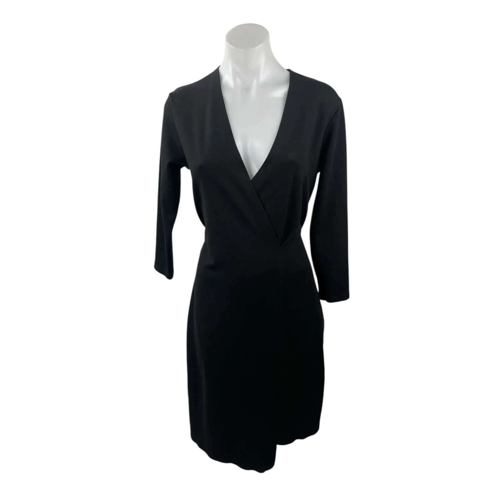 Filippa K Women's Black Long Sleeve Tie Waist V Neck Wrap Mini Dress Size S - Image 4